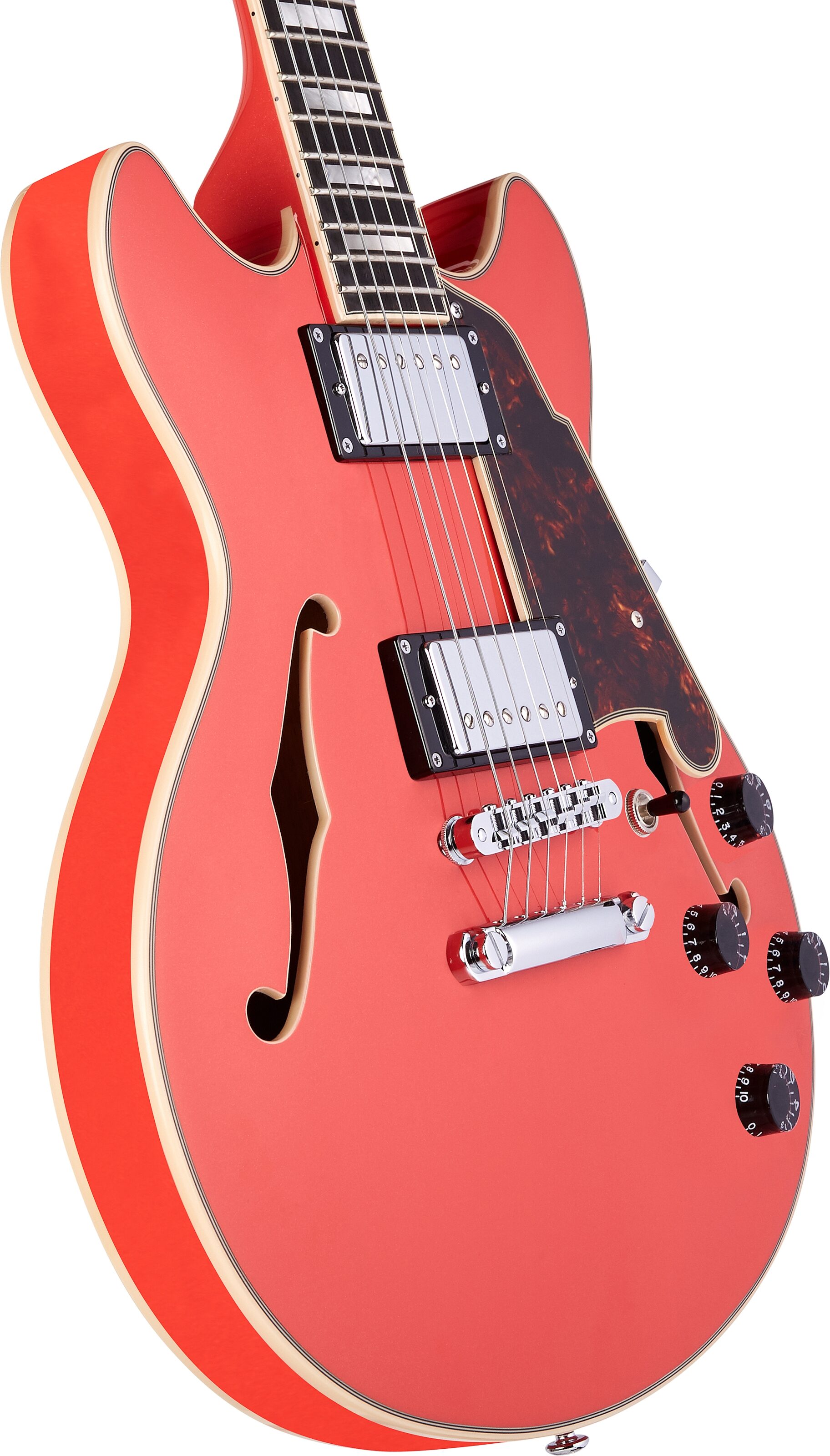 D'Angelico Premier Mini DC Stopbar Electric Guitar (with Gig Bag), Angled Front