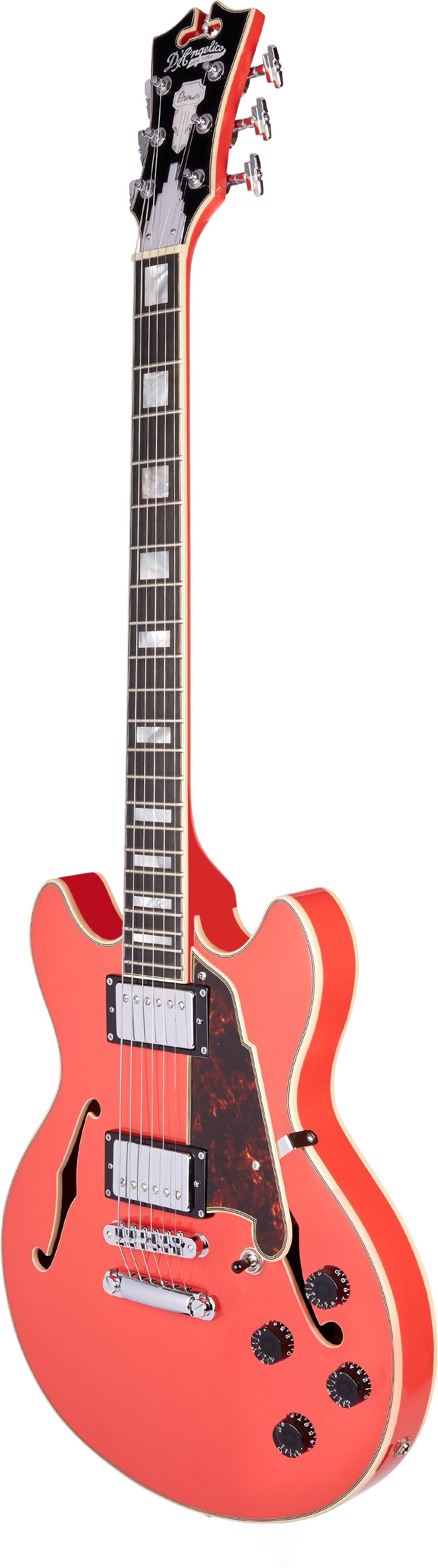 D'Angelico Premier Mini DC Stopbar Electric Guitar (with Gig Bag), Angled Front