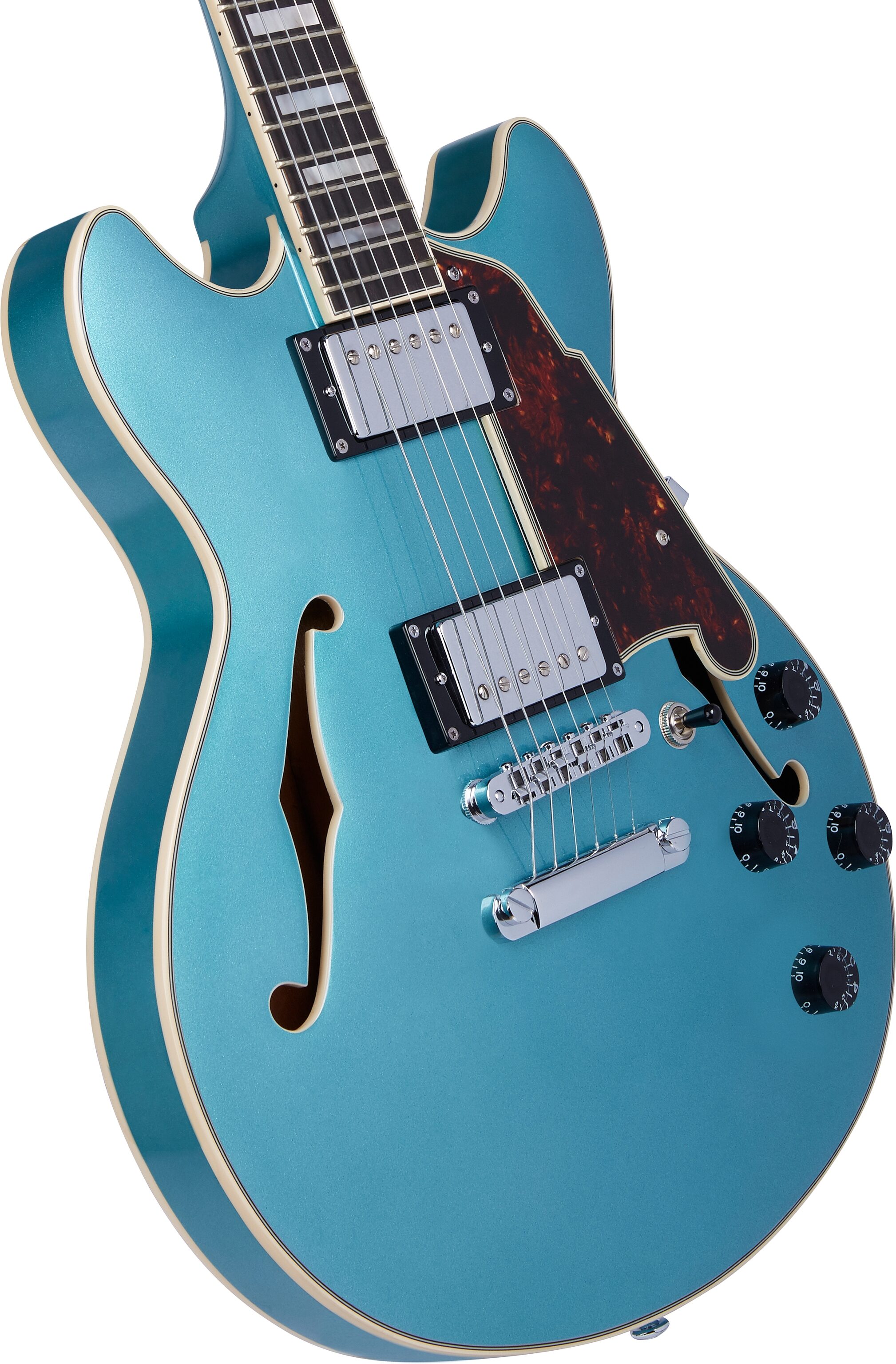 D'Angelico Premier Mini DC Stopbar Electric Guitar (with Gig Bag), Angled Front