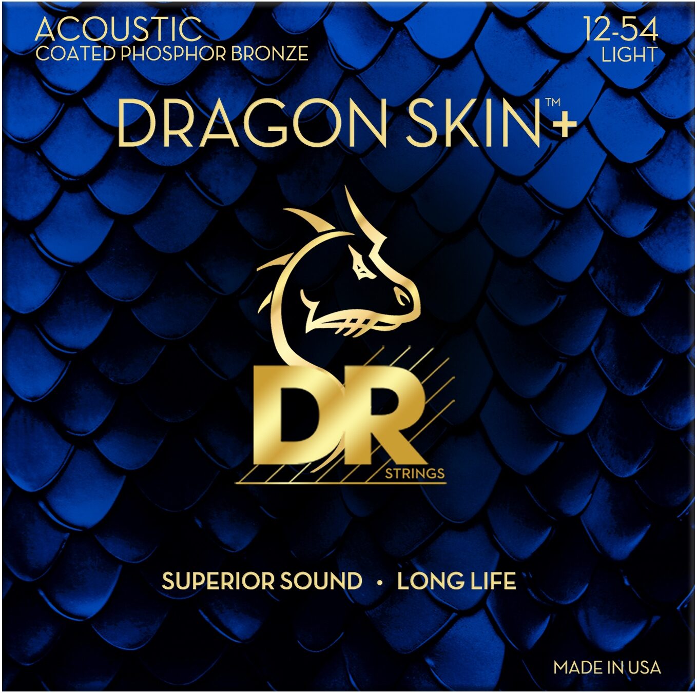 DR Strings Dragon Skin Plus Coated Phosphor Bronze Acoustic String Set, Light, 12-54, DAP-12, Action Position Back