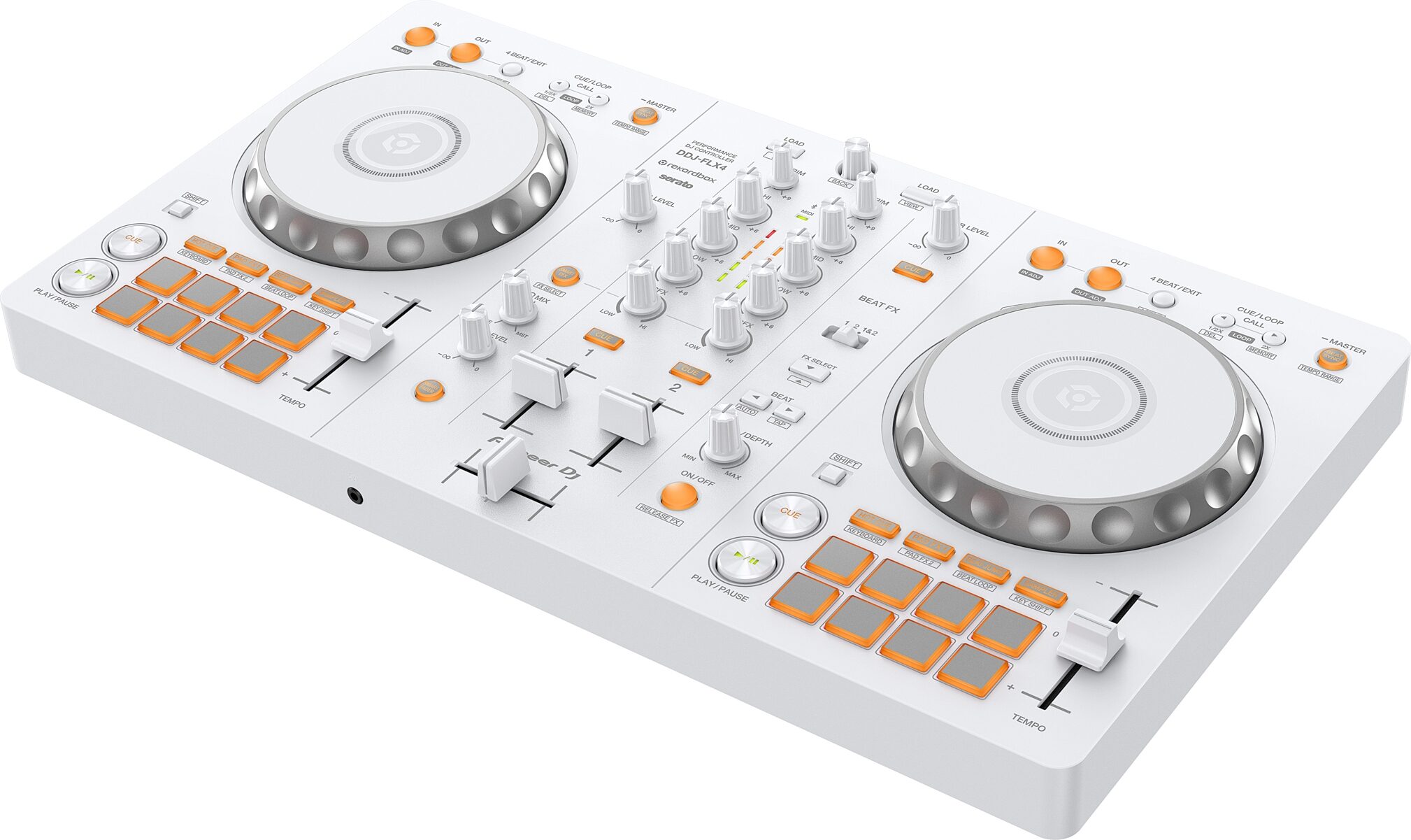 Pioneer DJ DDJ-FLX4 DJ Controller, White, Action Position Back