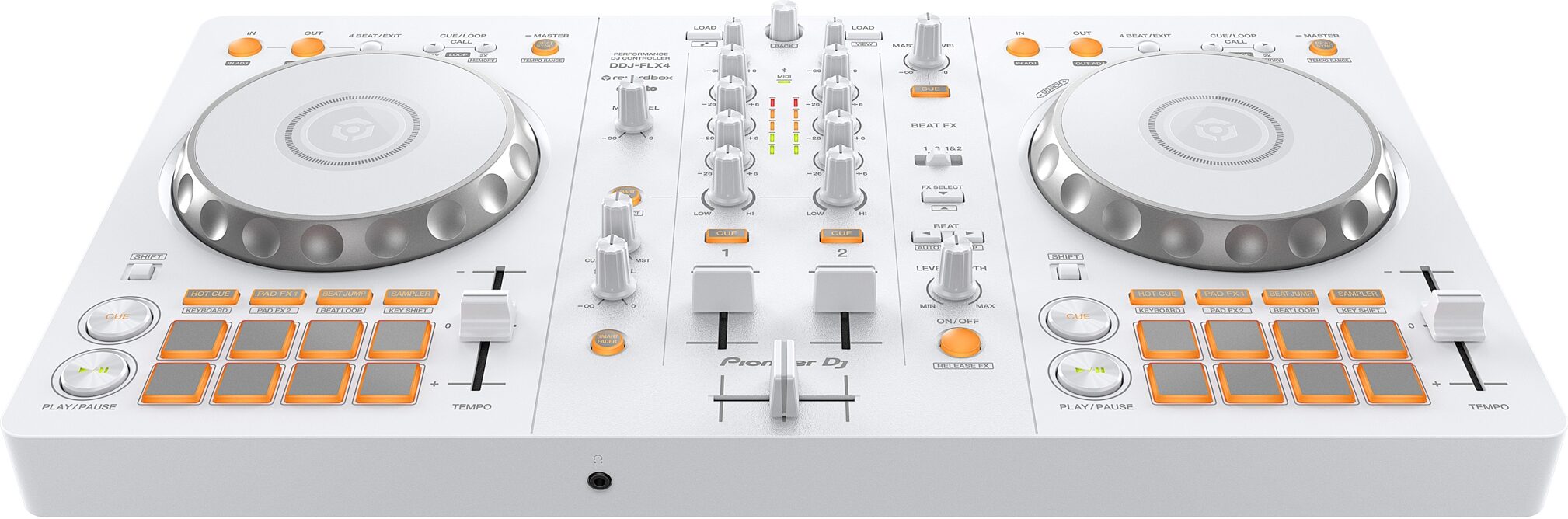 Pioneer DJ DDJ-FLX4 DJ Controller, White, Action Position Back
