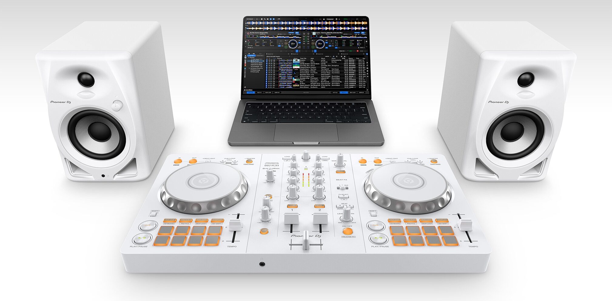 Pioneer DJ DDJ-FLX4 DJ Controller, White, Action Position Back