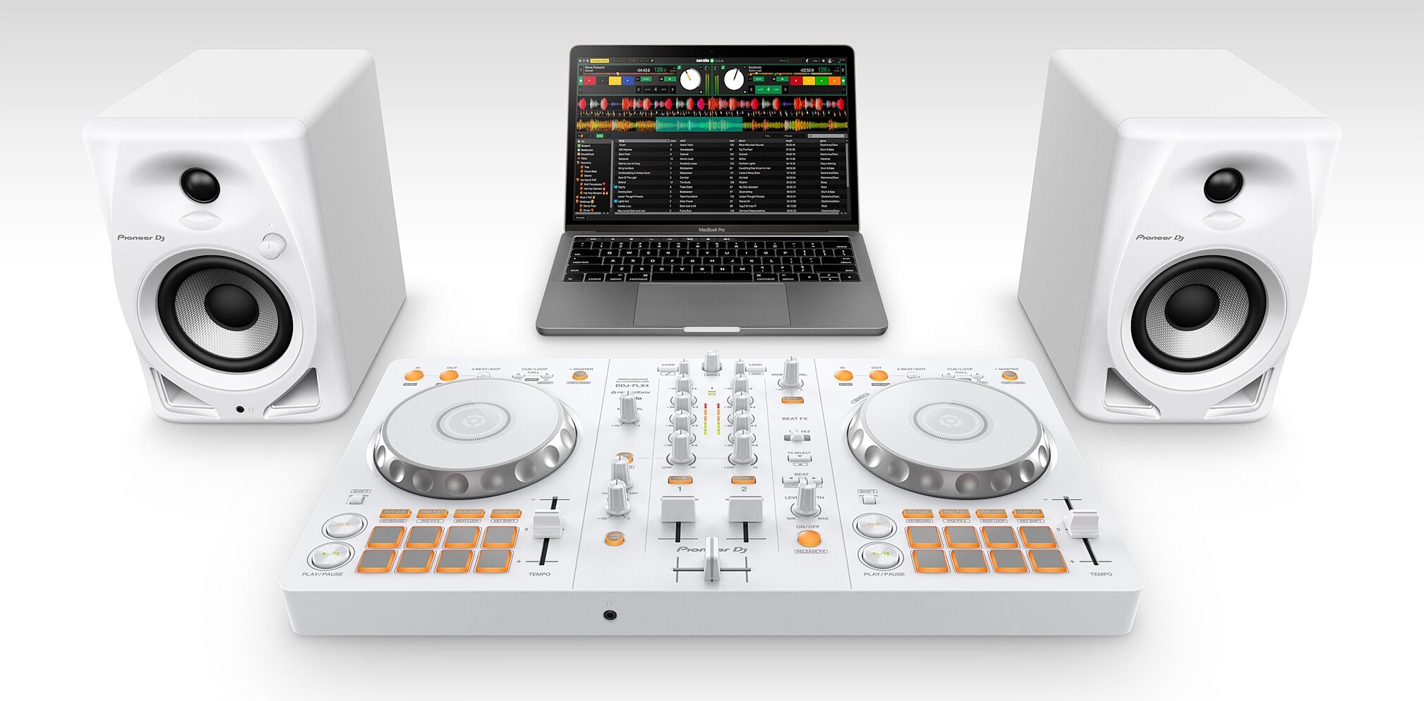 Pioneer DJ DDJ-FLX4 DJ Controller, White, Action Position Back