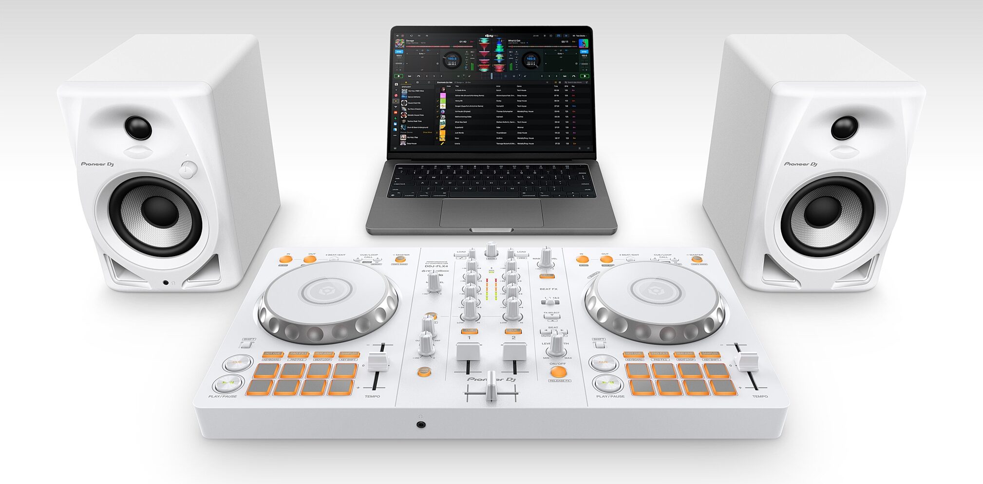 Pioneer DJ DDJ-FLX4 DJ Controller, White, Action Position Back
