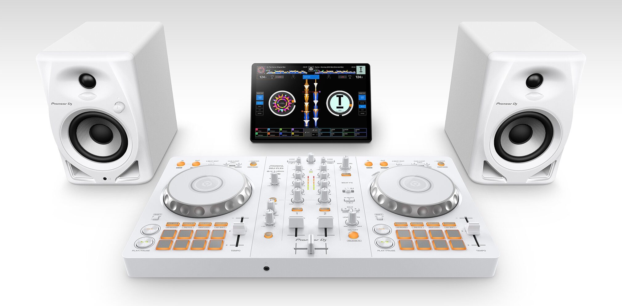 Pioneer DJ DDJ-FLX4 DJ Controller, White, Action Position Back