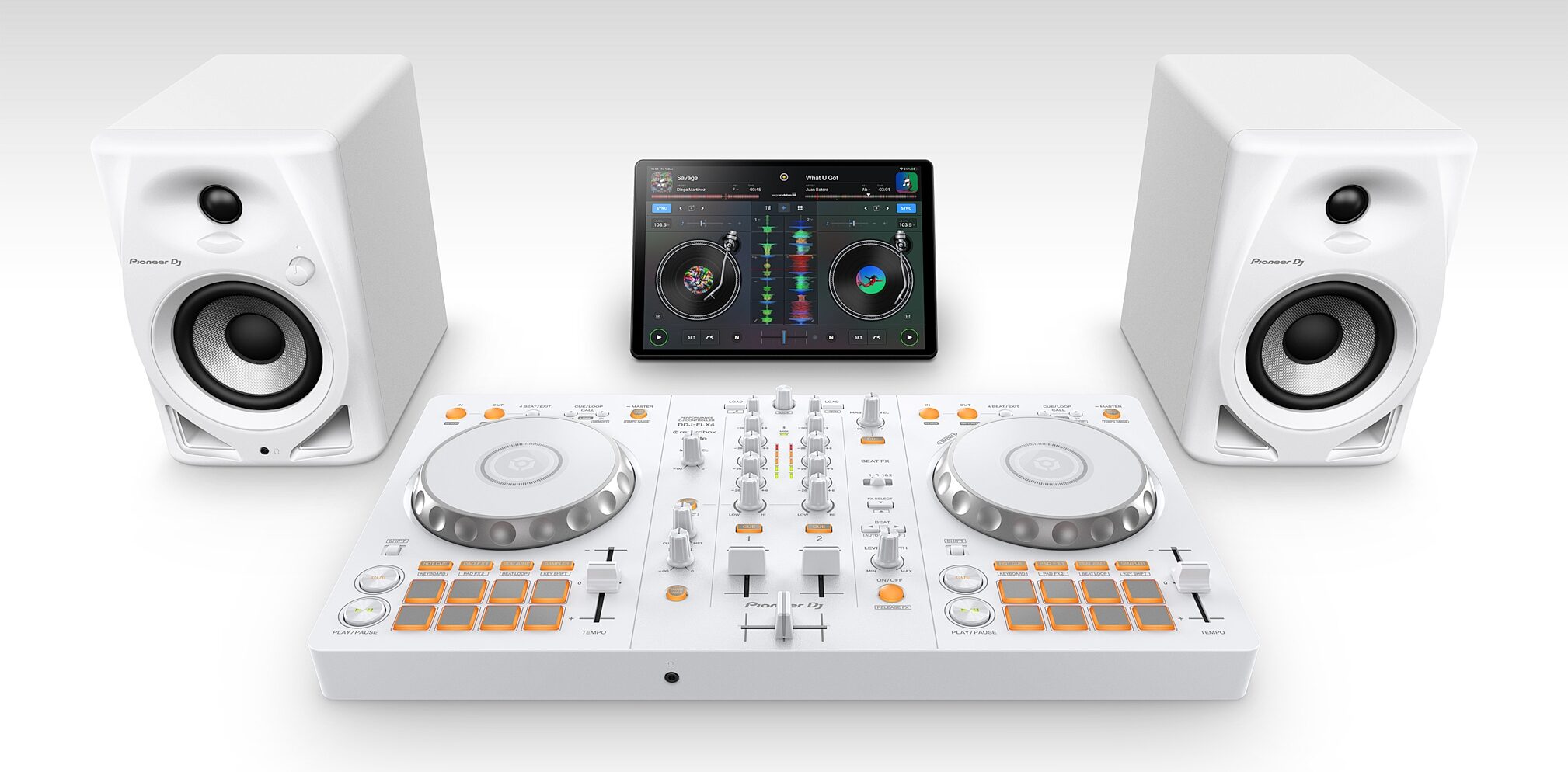 Pioneer DJ DDJ-FLX4 DJ Controller, White, Action Position Back
