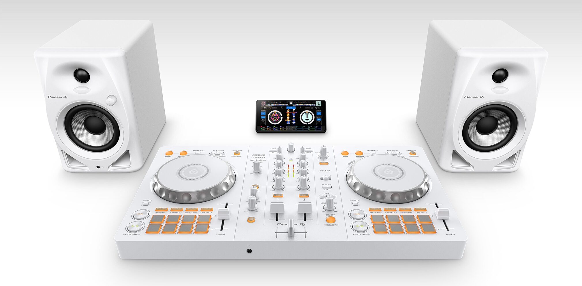 Pioneer DJ DDJ-FLX4 DJ Controller, White, Action Position Back