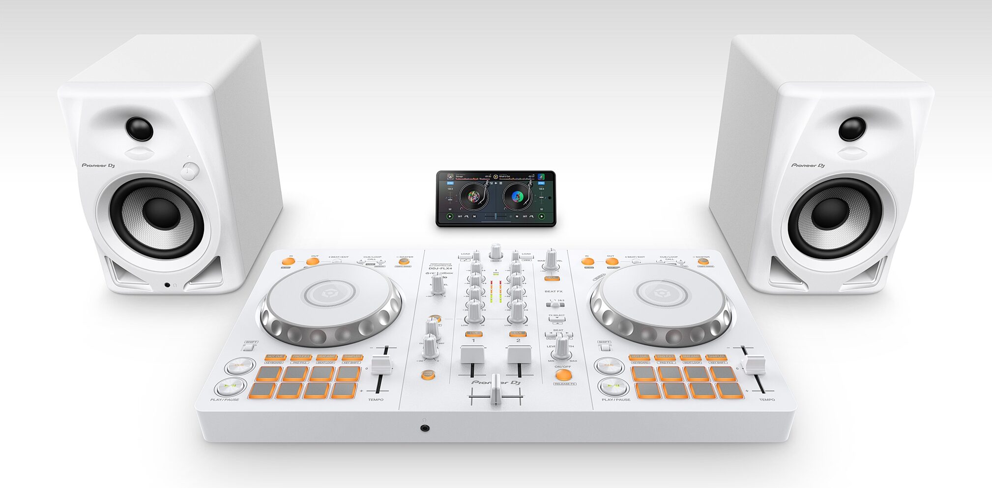 Pioneer DJ DDJ-FLX4 DJ Controller, White, Action Position Back