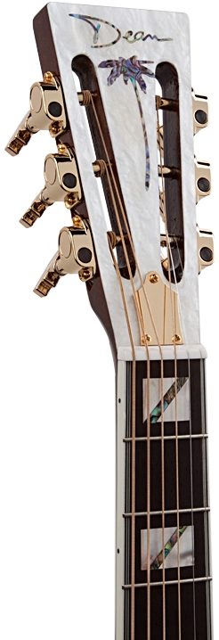 Dean Chrome Resonator Guitar, Chrome and Gold - Headstock