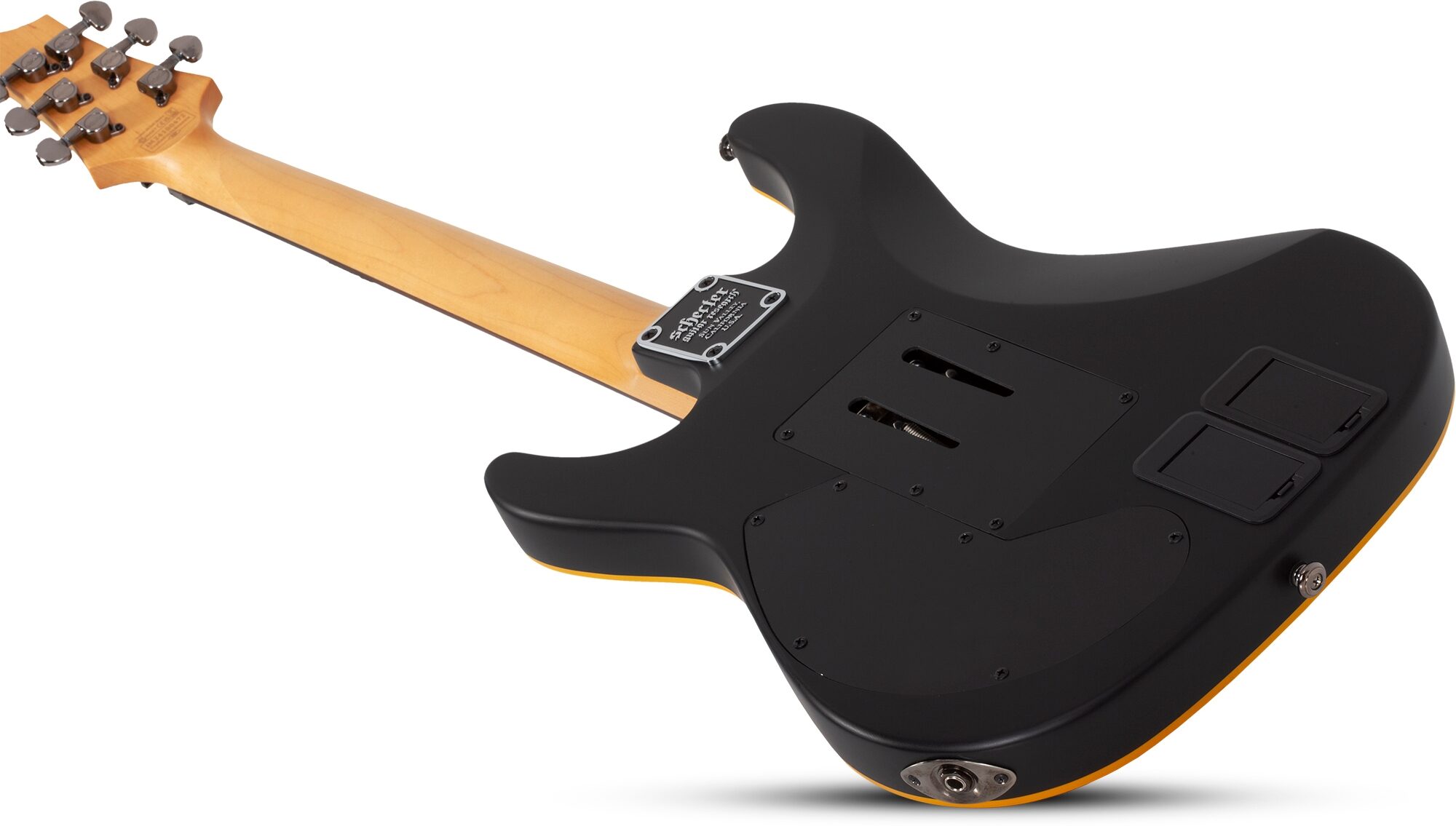 Schecter Demon-6 FR-S Electric Guitar, Aged Black Satin, Action Position Back