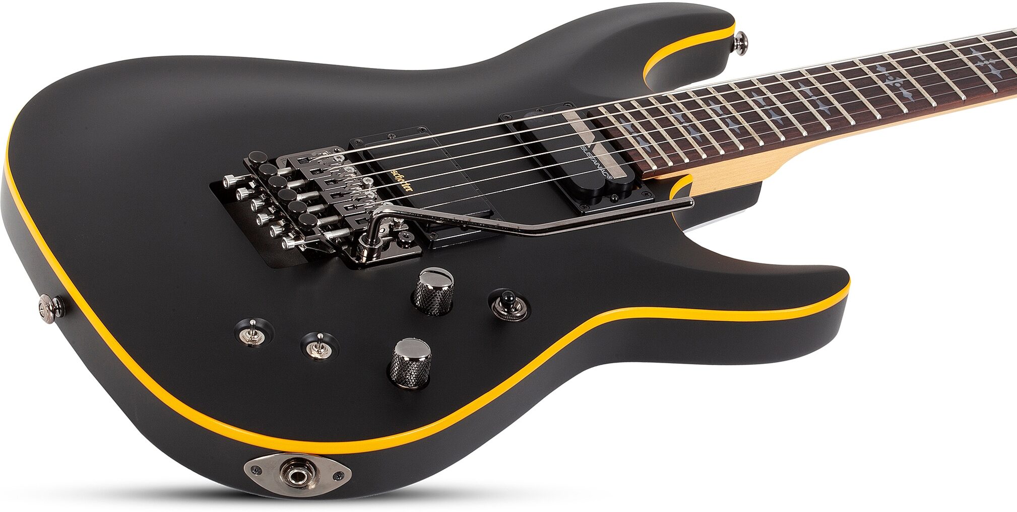Schecter Demon-6 FR-S Electric Guitar, Aged Black Satin, Action Position Back