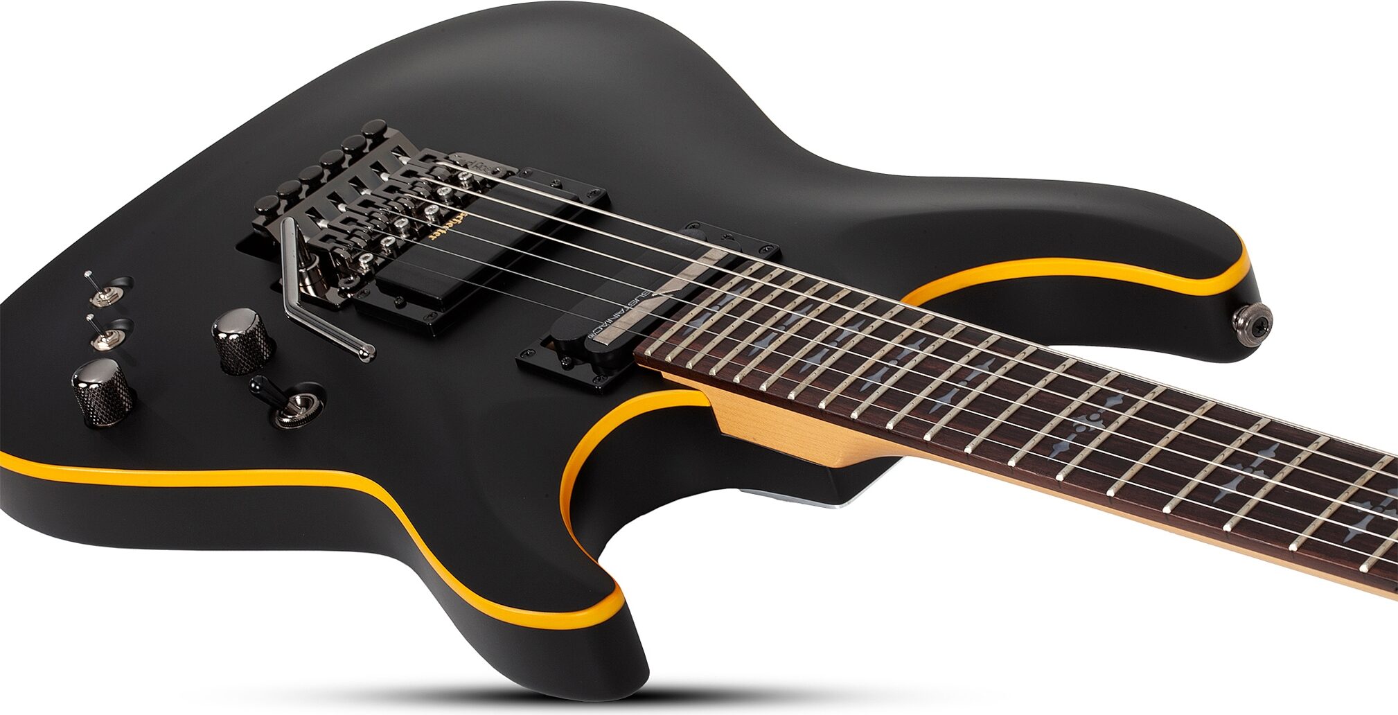 Schecter Demon-6 FR-S Electric Guitar, Aged Black Satin, Action Position Back