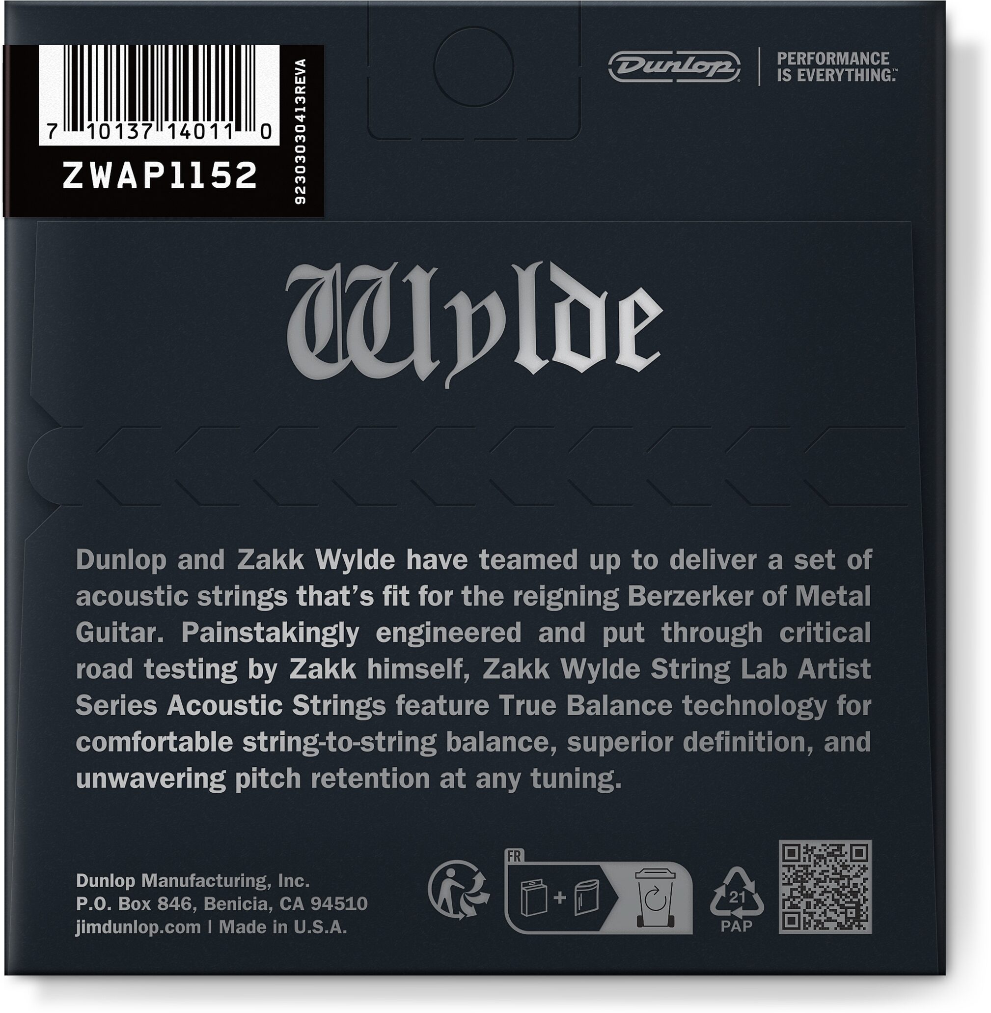 Dunlop Zakk Wylde Acoustic Guitar Strings, ZWAP1152, Action Position Back