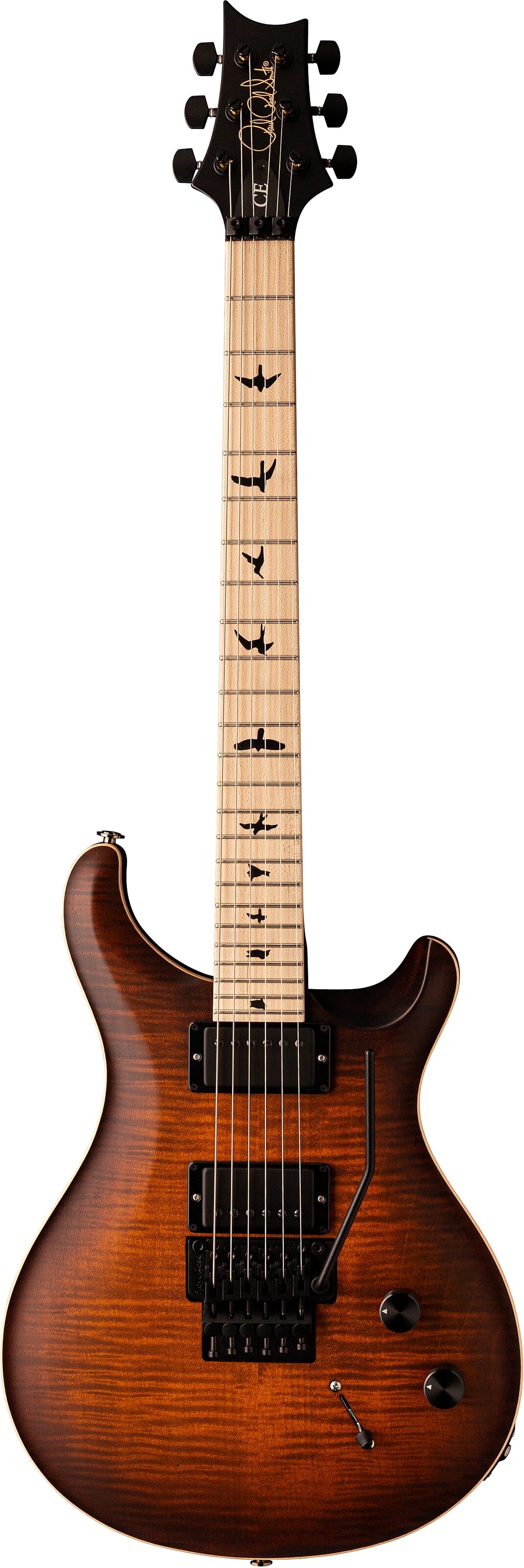 PRS Paul Reed Smith Dustie Waring CE24 Electric Guitar, with Floyd Rose (with Gig Bag), Burnt Amber Smokeburst, Open Box (Very Good), Action Position Back