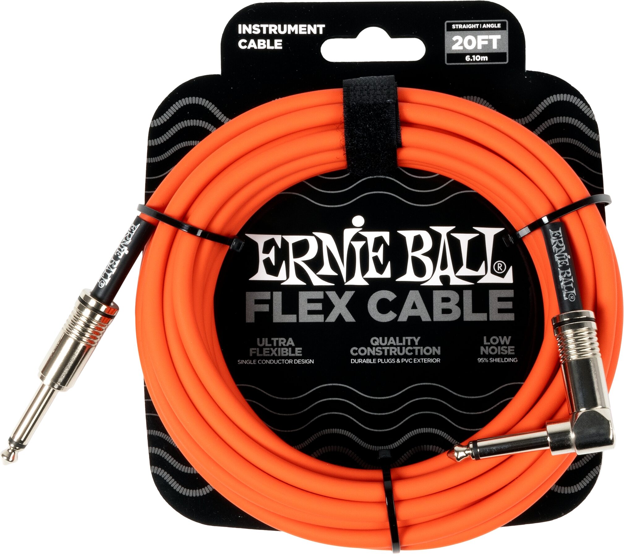Ernie Ball Flex Instrument Cable, Straight-to-Angle, Orange, 20 foot, Action Position Back