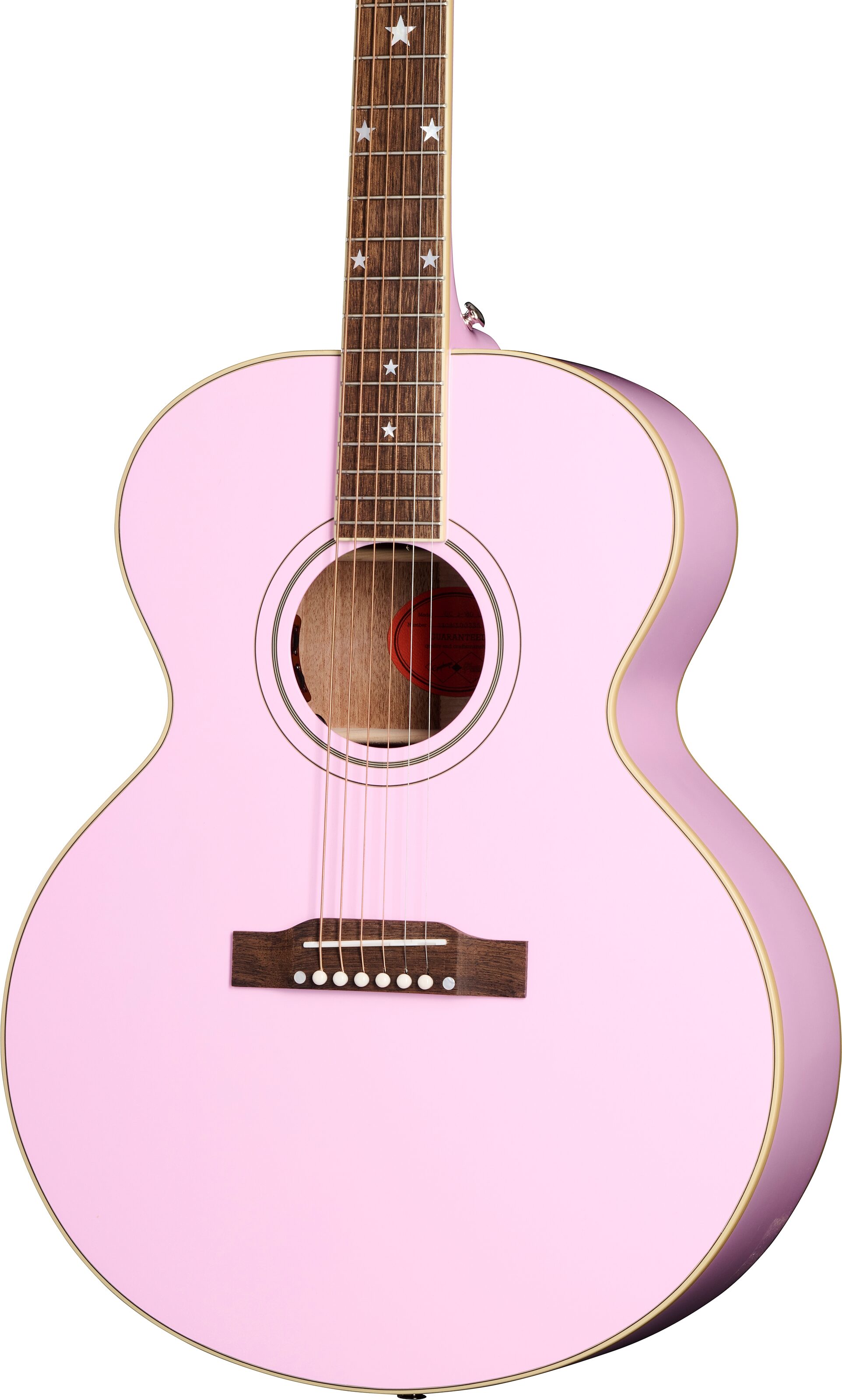 Epiphone J-180 LS Acoustic-Electric Guitar (with Case), Jumbo Pink, Action Position Back