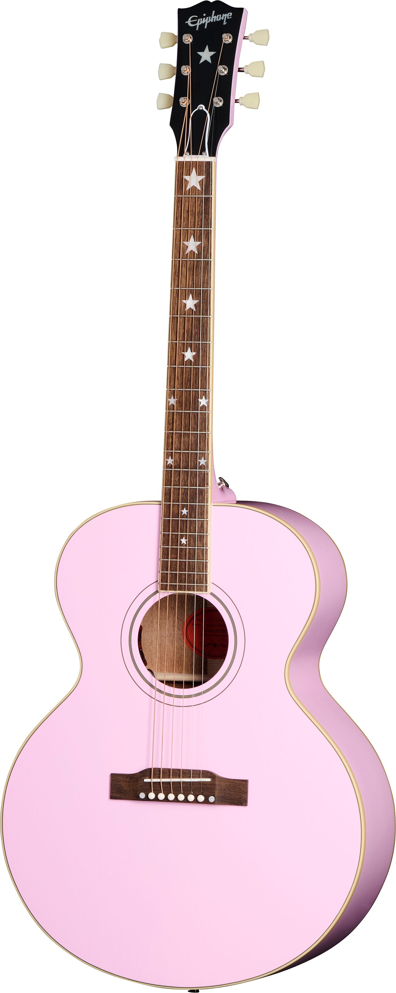 Epiphone J-180 LS Acoustic-Electric Guitar (with Case), Jumbo Pink, Action Position Back
