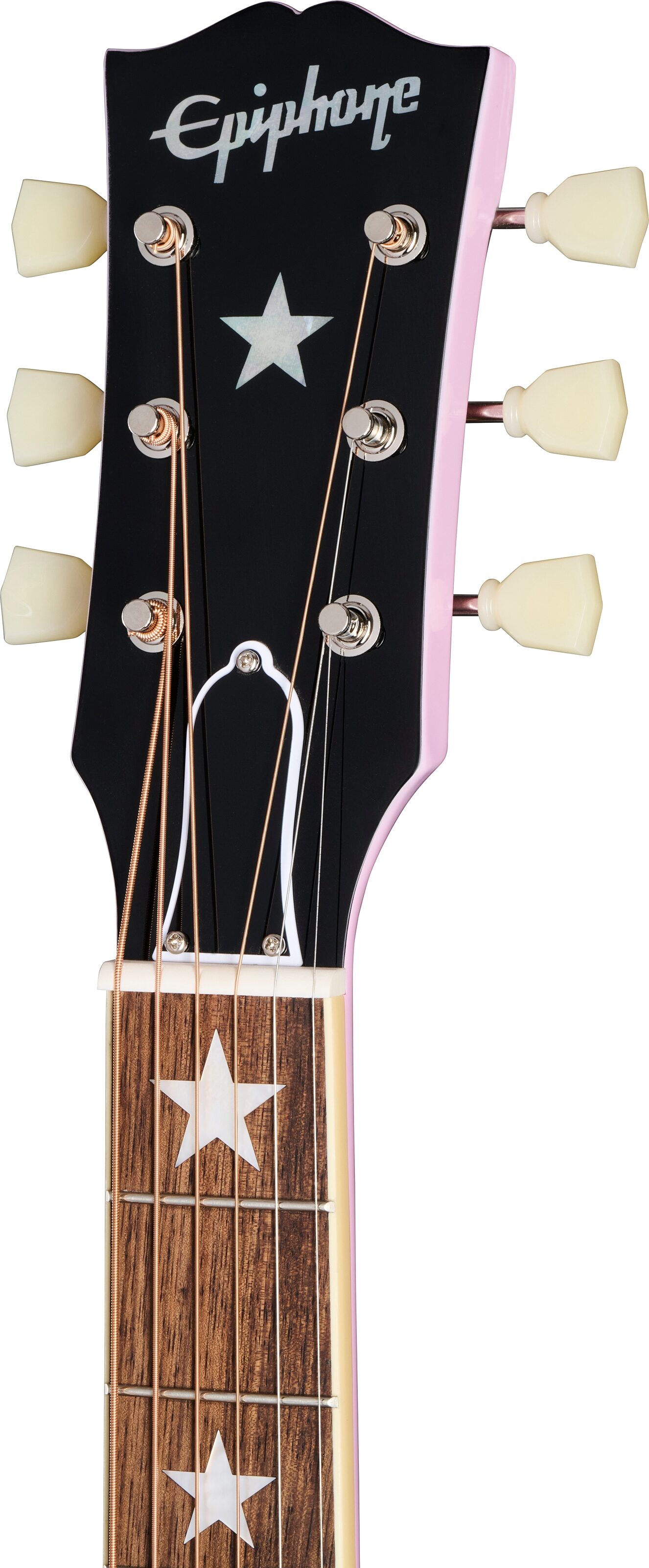 Epiphone J-180 LS Acoustic-Electric Guitar (with Case), Jumbo Pink, Action Position Back