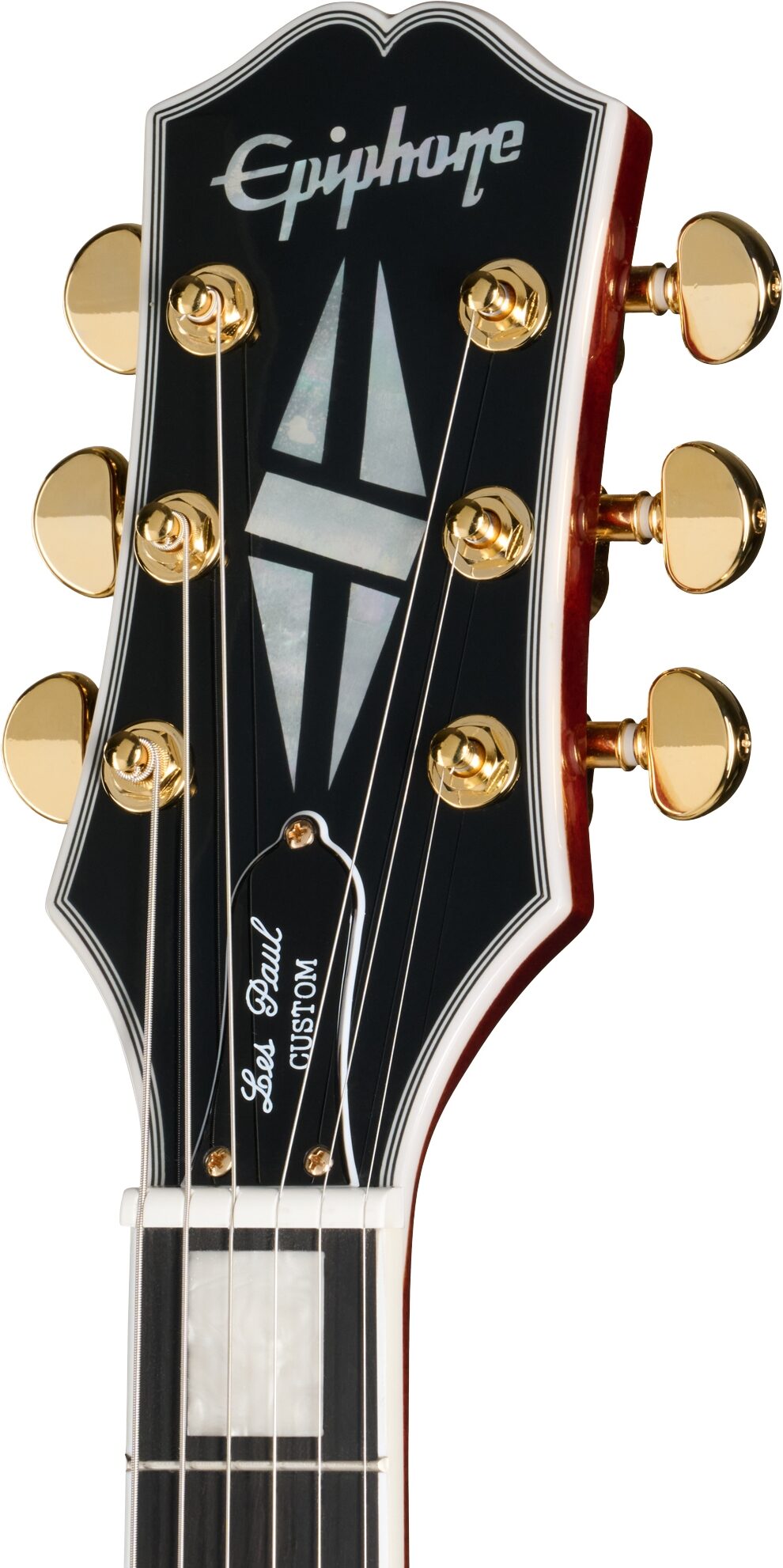 Epiphone Exclusive Les Paul Custom AAA Quilt Top Electric Guitar (with Gig Bag), Heritage Cherry Sunburst, Action Position Back