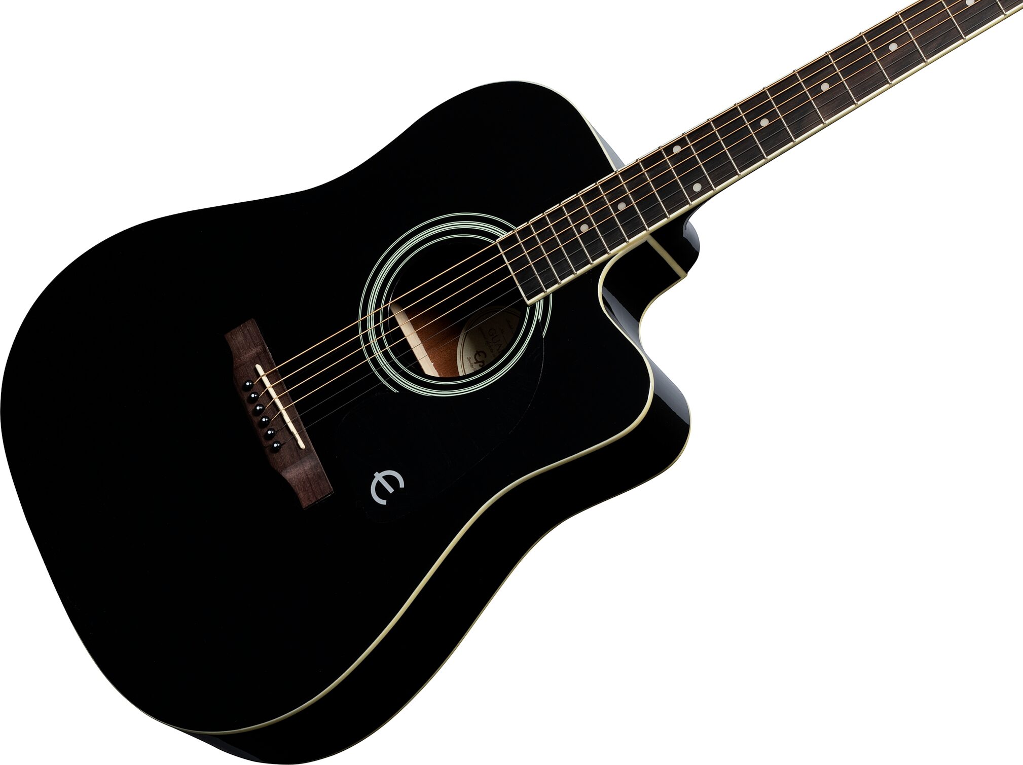 Epiphone FT-100 CE Songmaker Deluxe Acoustic-Electric Guitar, Ebony, Action Position Back