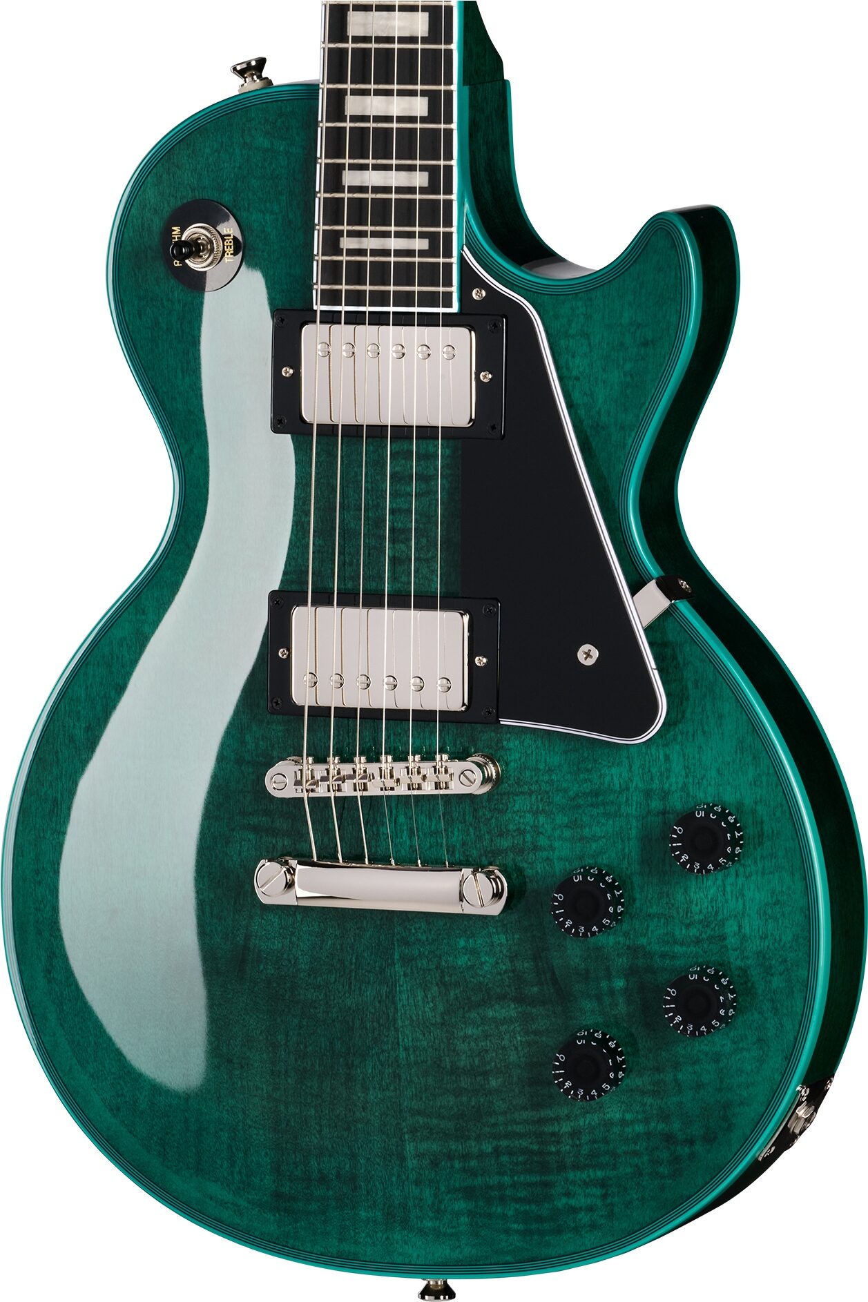 Epiphone Exclusive Inspired by Gibson Les Paul Custom Widow Electric Guitar (with Gig Bag), Peacock, Action Position Back