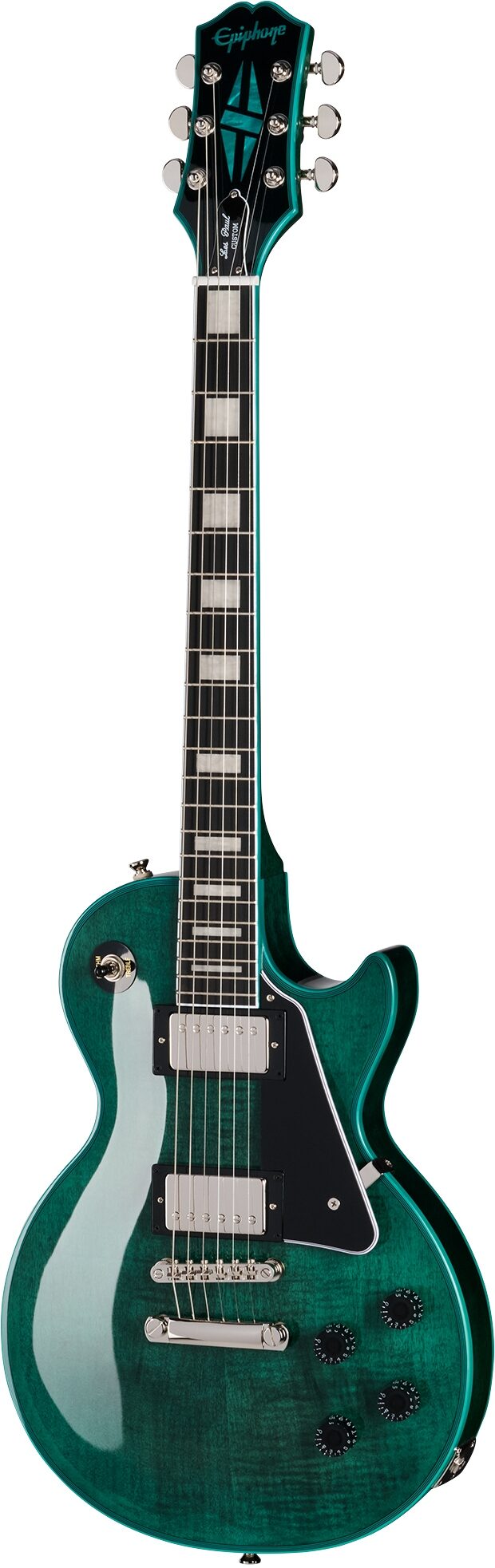 Epiphone Exclusive Inspired by Gibson Les Paul Custom Widow Electric Guitar (with Gig Bag), Peacock, Action Position Back