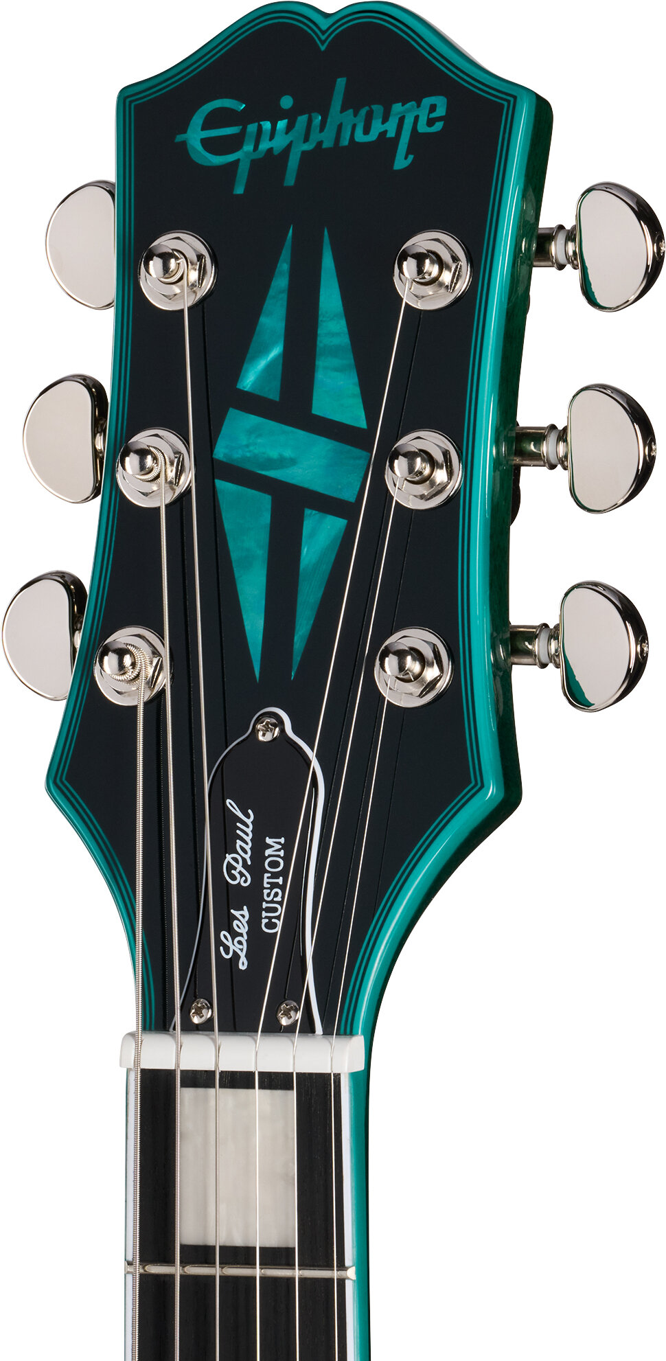 Epiphone Exclusive Inspired by Gibson Les Paul Custom Widow Electric Guitar (with Gig Bag), Peacock, Action Position Back