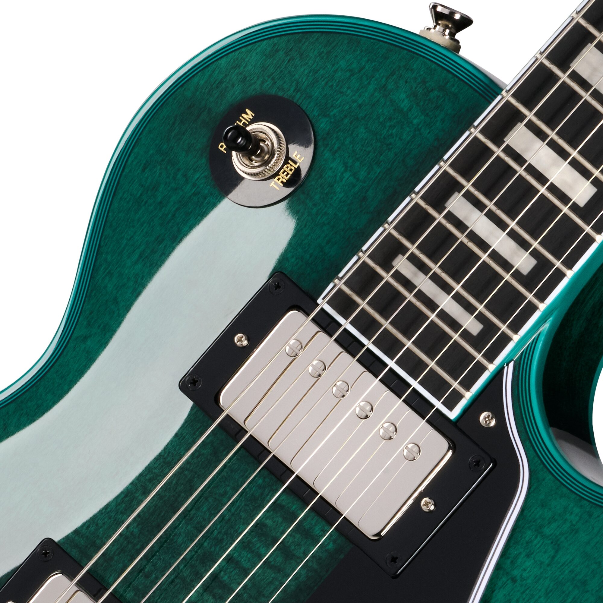Epiphone Exclusive Inspired by Gibson Les Paul Custom Widow Electric Guitar (with Gig Bag), Peacock, Action Position Back