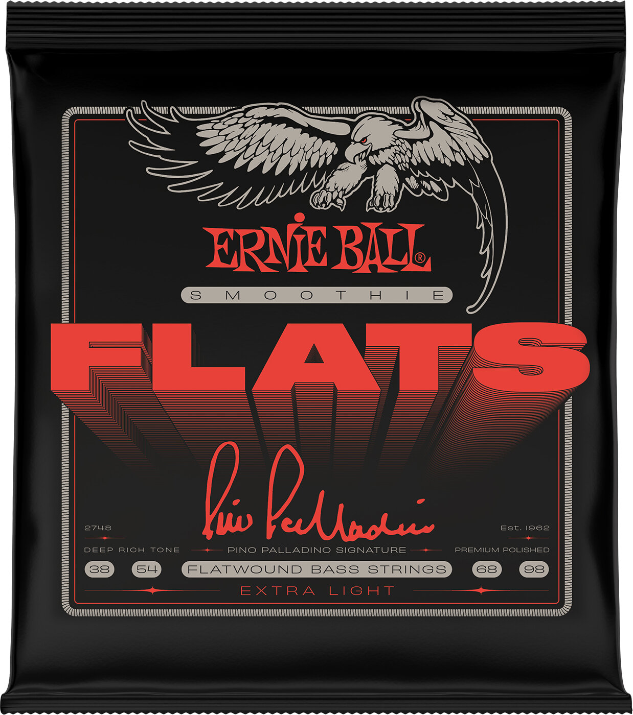 Ernie Ball Pino Palladino Smoothie Flats Electric Bass Strings, 38-98, P02748, Extra Light, Action Position Front