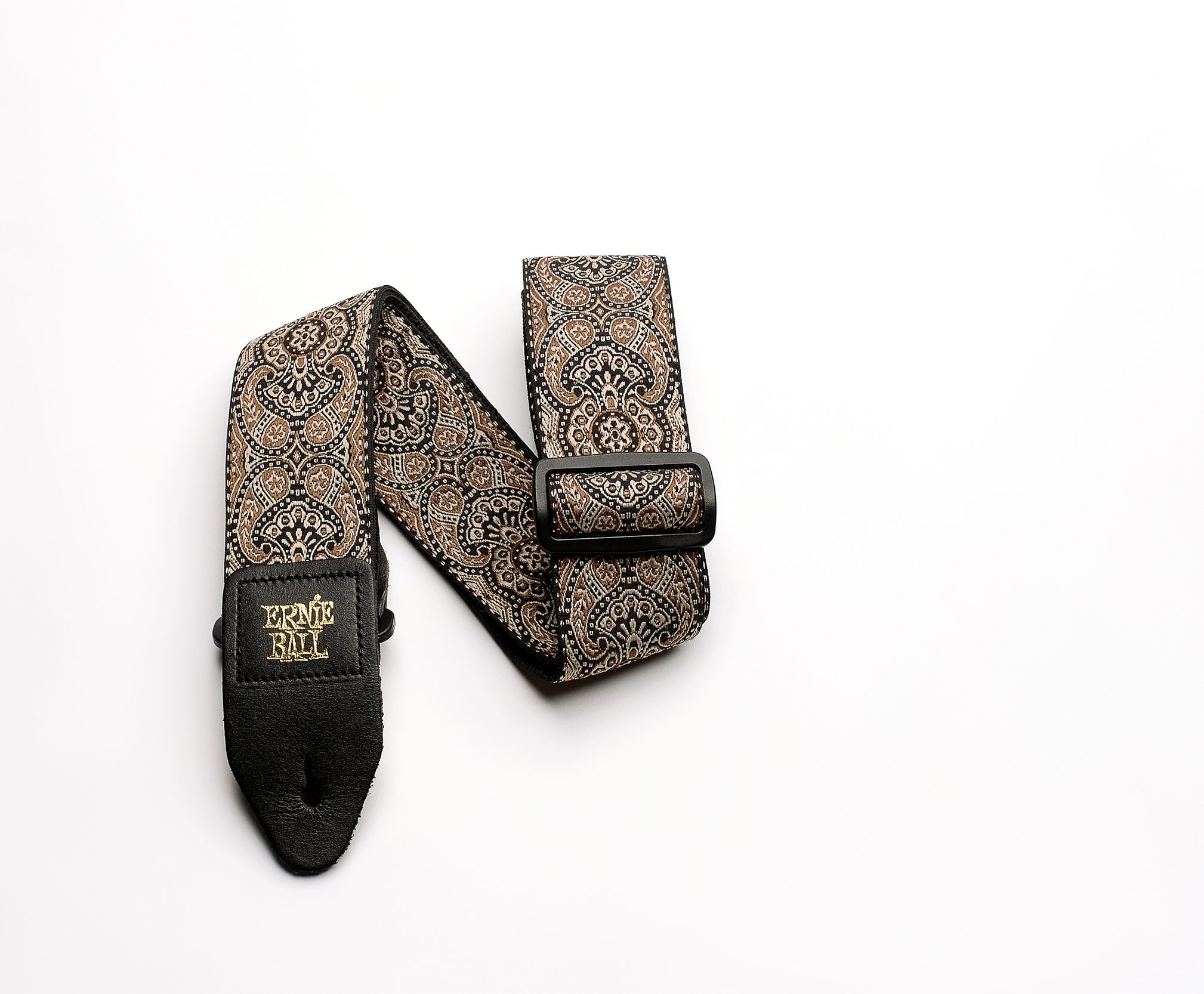 Ernie Ball Jacquard Guitar Strap, Gold/Black Paisley, Action Position Back