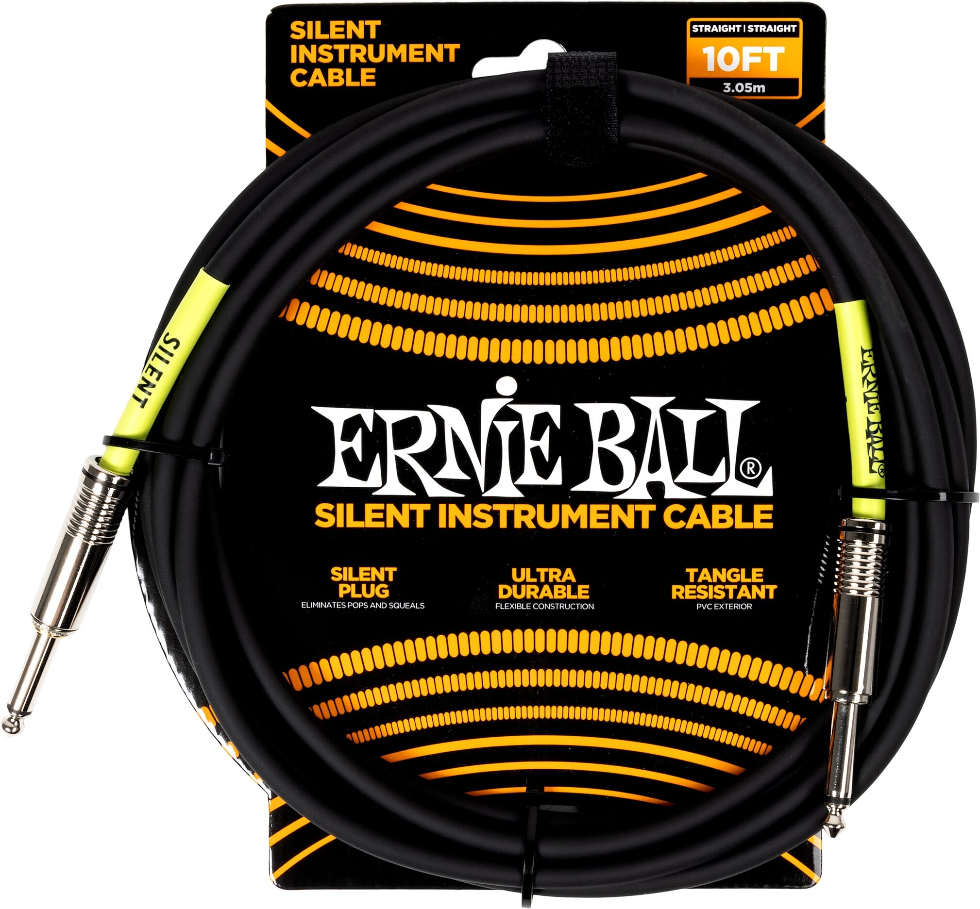 Ernie Ball Silent Instrument Cable, Black, 10 foot, P06472, Action Position Front
