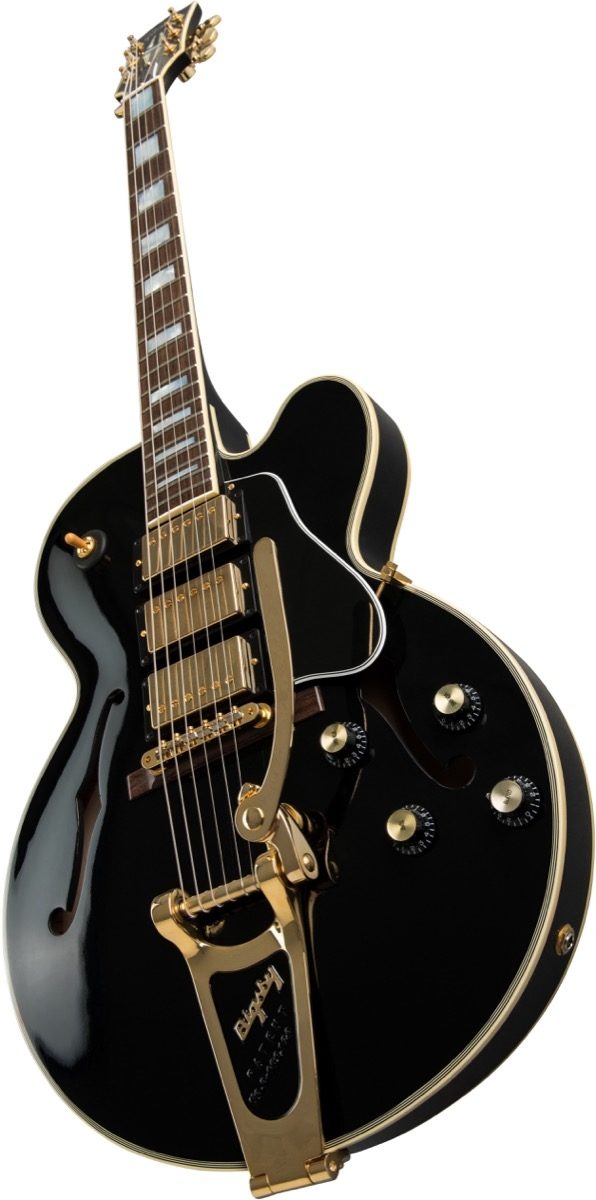 Gibson 2019 ES-275 Black Beauty Bigsby Thinline Semi-Hollowbody Electric Guitar (with Case), Glam