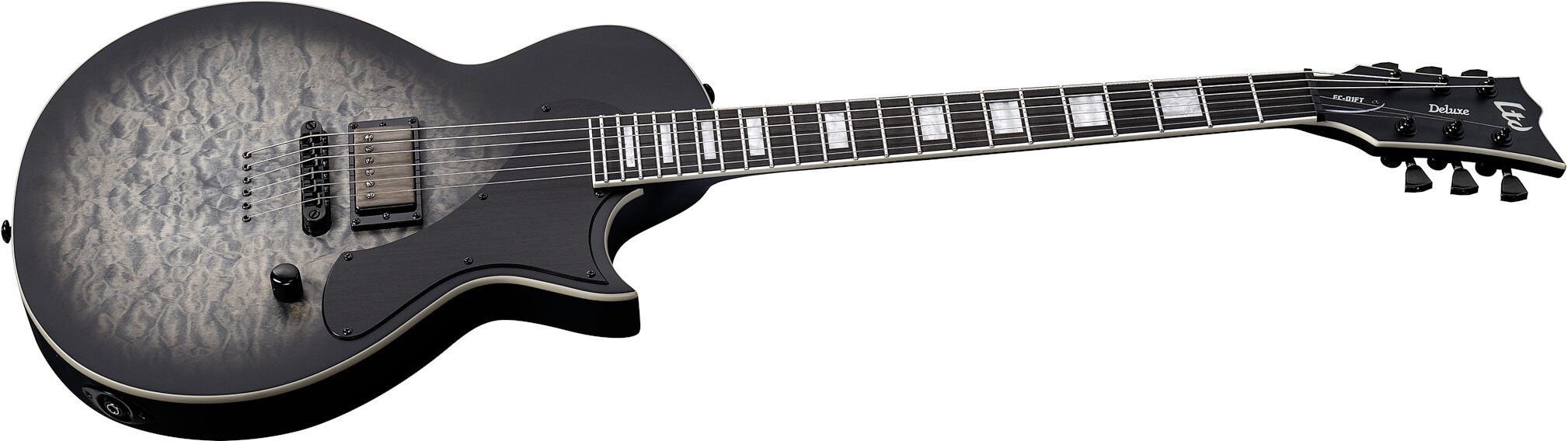 ESP LTD Deluxe EC-01FT Electric Guitar, Charcoal Burst Satin Teardrop, Action Position Back