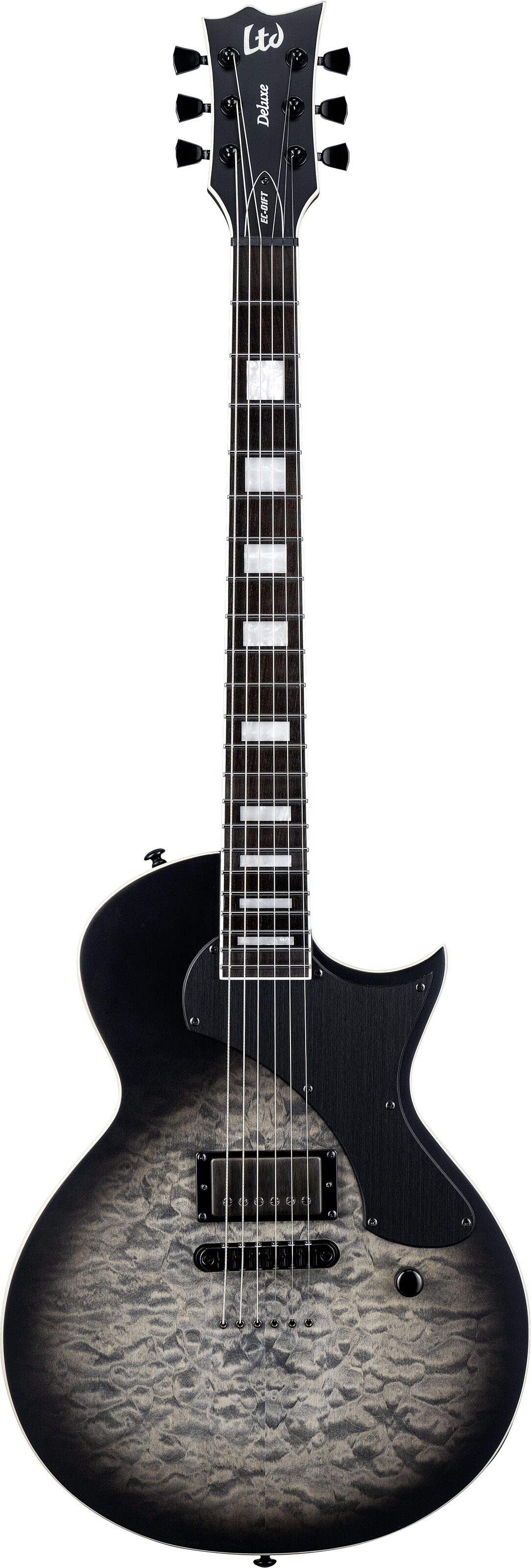 ESP LTD Deluxe EC-01FT Electric Guitar, Charcoal Burst Satin Teardrop, Action Position Back