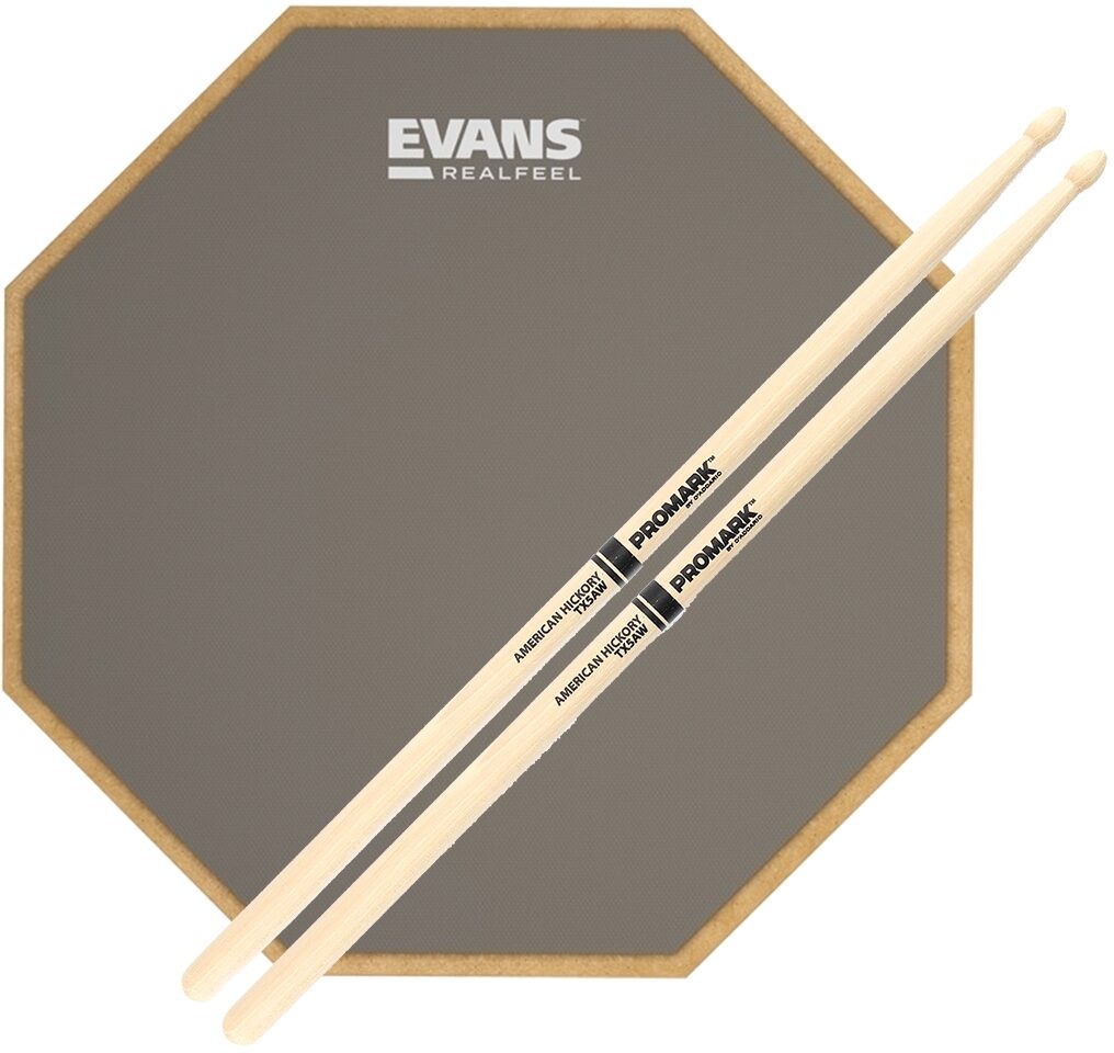 Evans RealFeel Drum Practice Pad with 3 Vic Firth 5A hickory