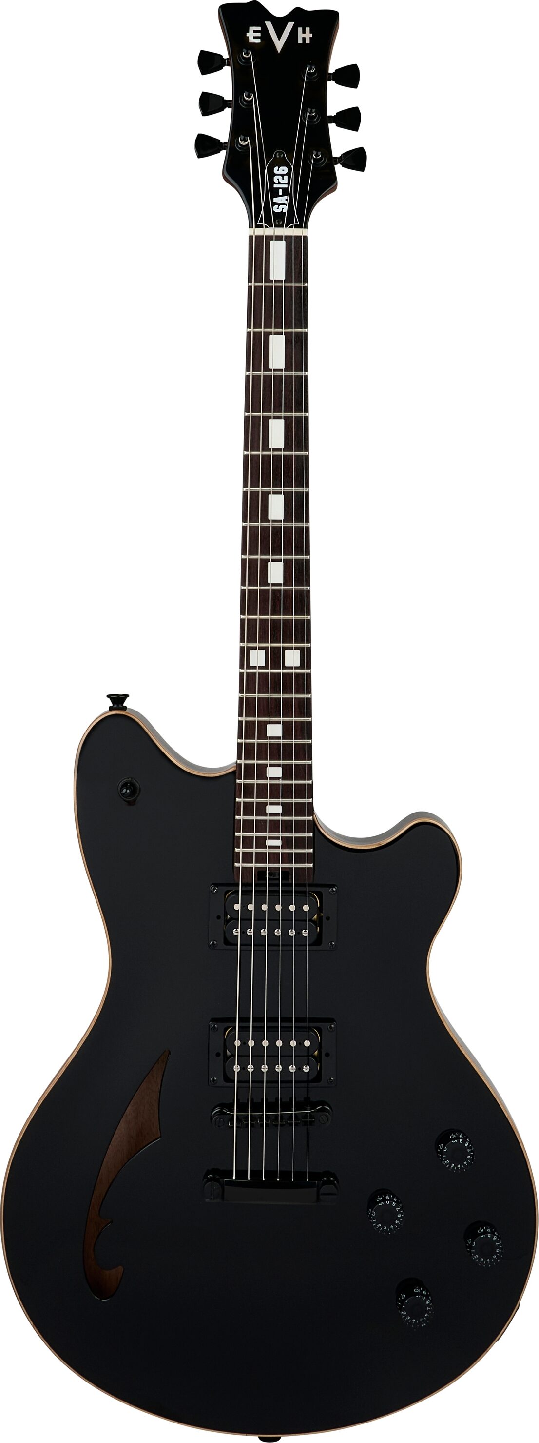 EVH Eddie Van Halen SA-126 Standard Centerblock Electric Guitar, Piano Black, Action Position Back
