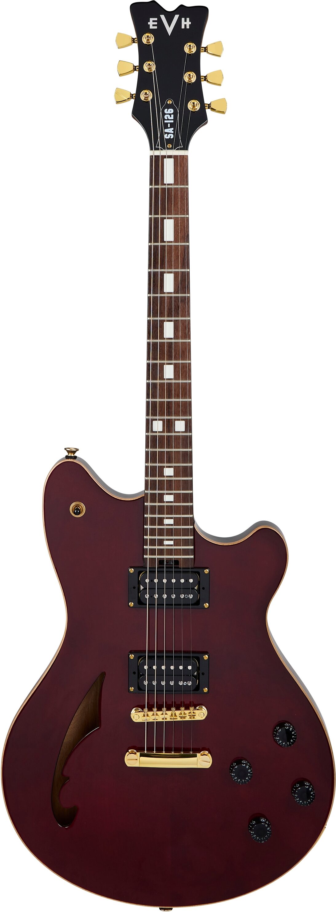 EVH Eddie Van Halen SA-126 Standard Centerblock Electric Guitar, Wine Red, Action Position Back