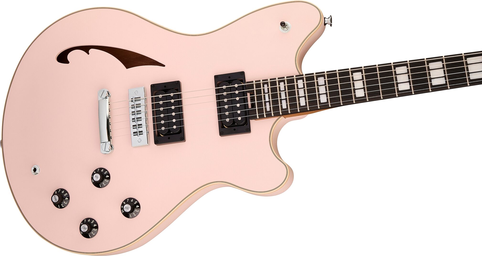 EVH Eddie Van Halen Limited Edition SA-126 Special Electric Guitar, with Ebony Fingerboard (with Case), Satin Shell Pink, Action Position Back