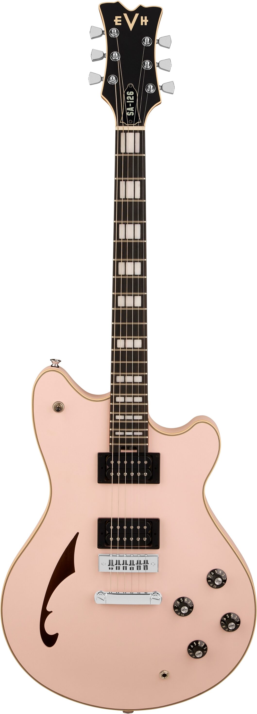 EVH Eddie Van Halen Limited Edition SA-126 Special Electric Guitar, with Ebony Fingerboard (with Case), Satin Shell Pink, Action Position Back