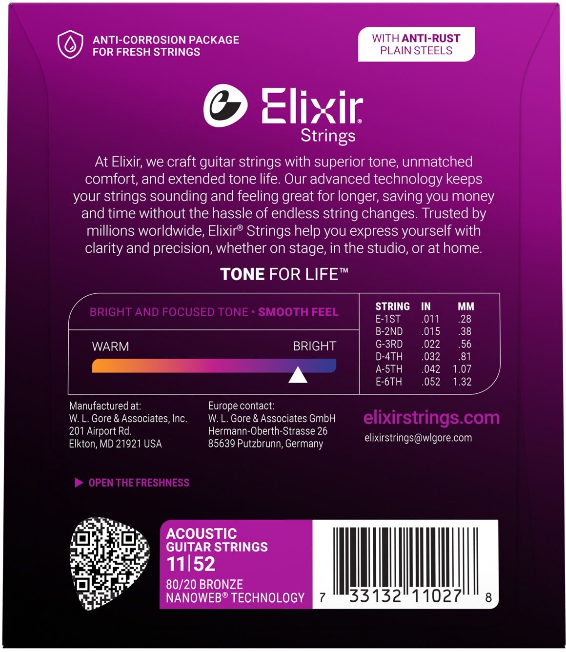 Elixir Nanoweb Acoustic Guitar Strings, 11-52, 11027, Custom Light, View3