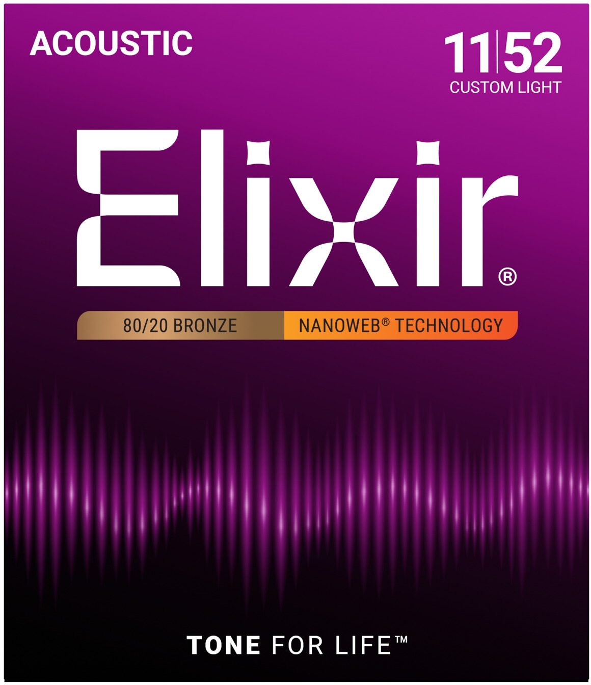 Elixir Nanoweb Acoustic Guitar Strings, 11-52, 11027, Custom Light, Main