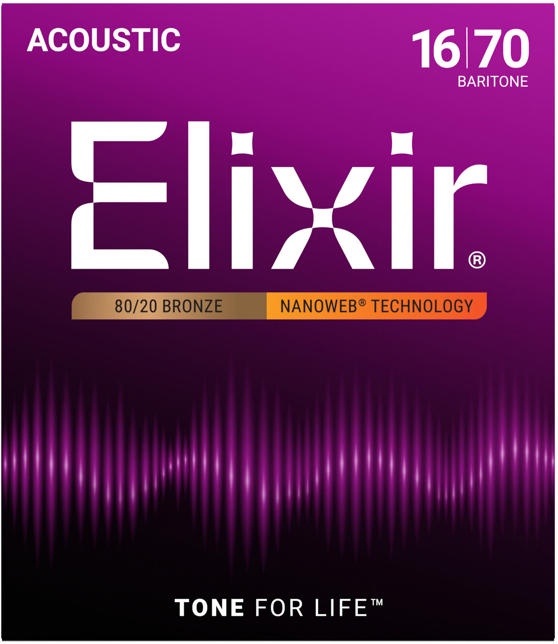 Elixir 80/20 Bronze Acoustic Baritone Strings With Nanoweb Coating, 16-70, Main