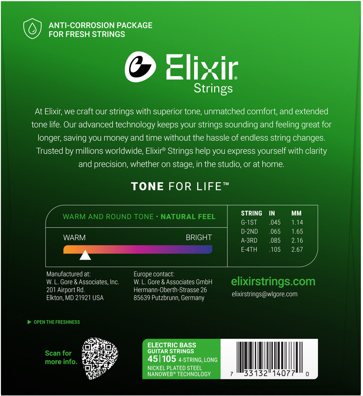 Elixir Nanoweb Electric Bass Strings, 45-105, 14077, Medium, View3