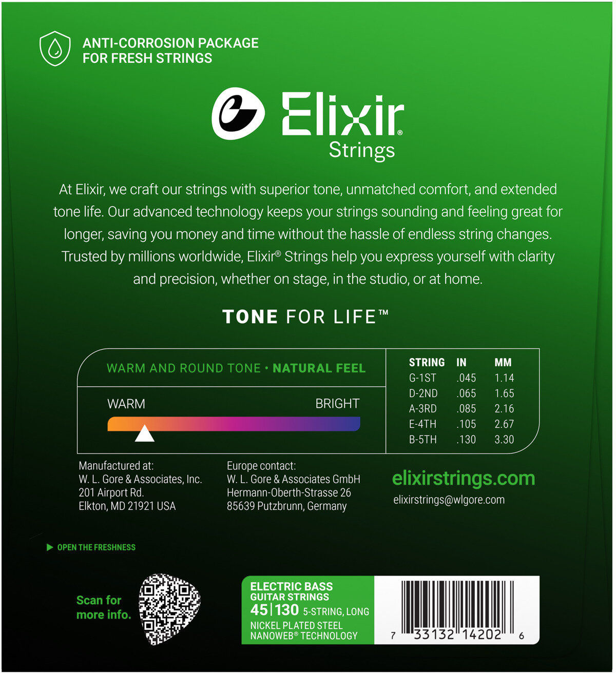 Elixir Nickel-Plated Steel Electric Bass Strings, 5-String, Light, Long Scale, 14202, View3