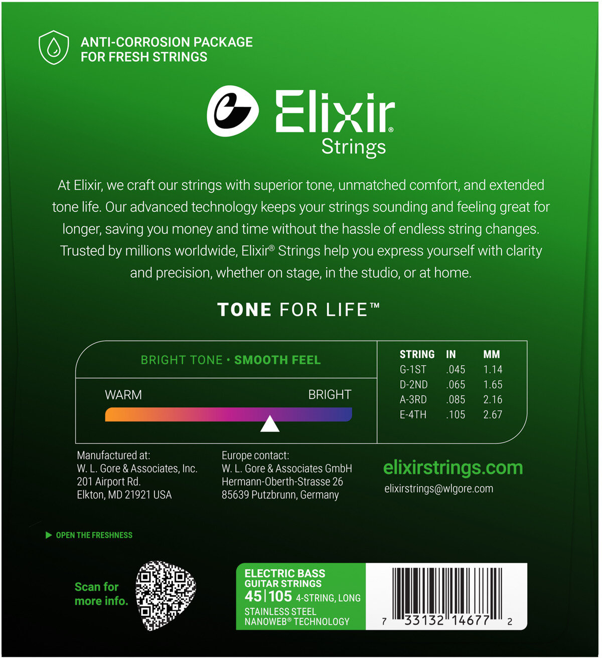 Elixir Nanoweb Stainless Steel Electric Bass Strings, 45-105, 14677, Medium, View3