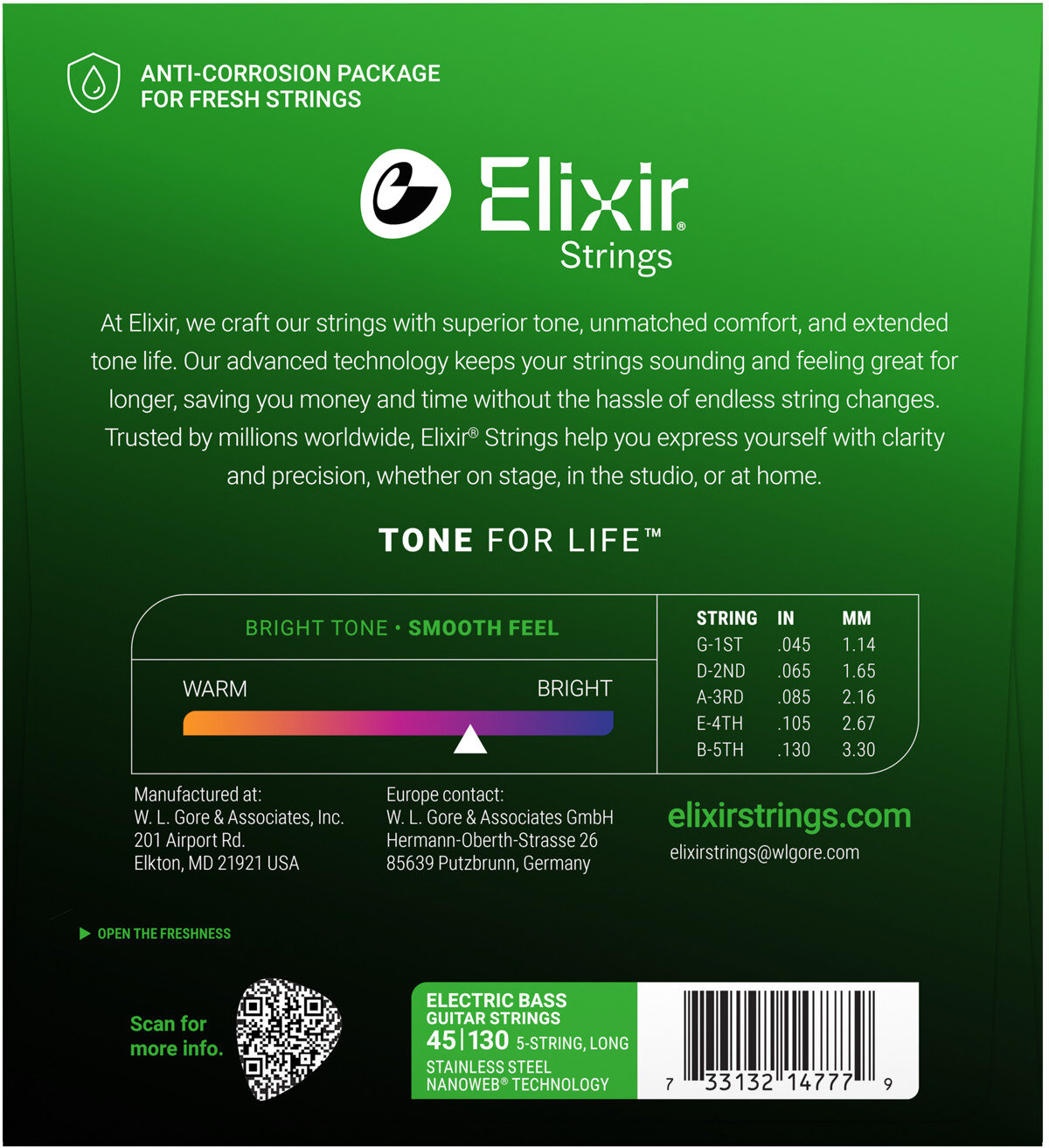 Elixir Nanoweb Stainless Steel 5-String Electric Bass Strings, 14777, Light, Long Scale, View3