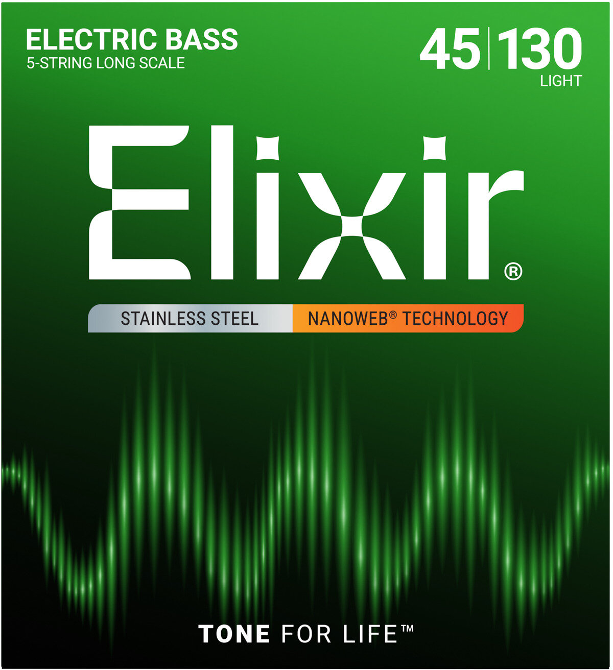 Elixir Nanoweb Stainless Steel 5-String Electric Bass Strings, 14777, Light, Long Scale, Main