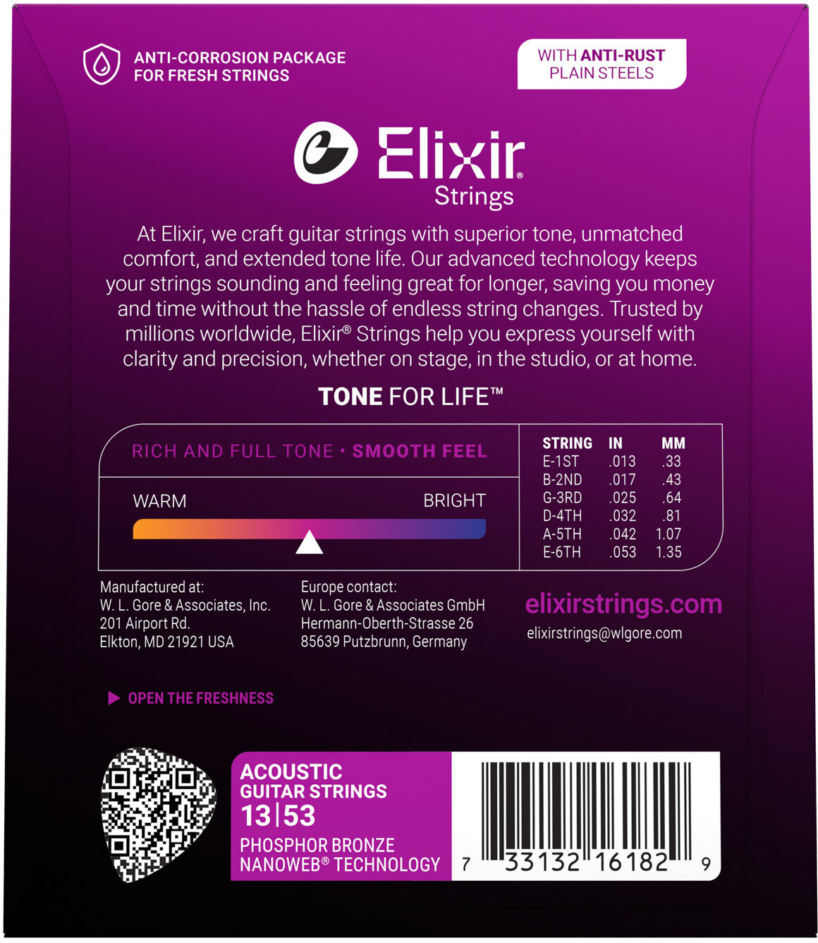 Elixir Phosphor Bronze Acoustic Guitar Strings With Nanoweb Coating, HD Light, 13-53, HD Light, View3
