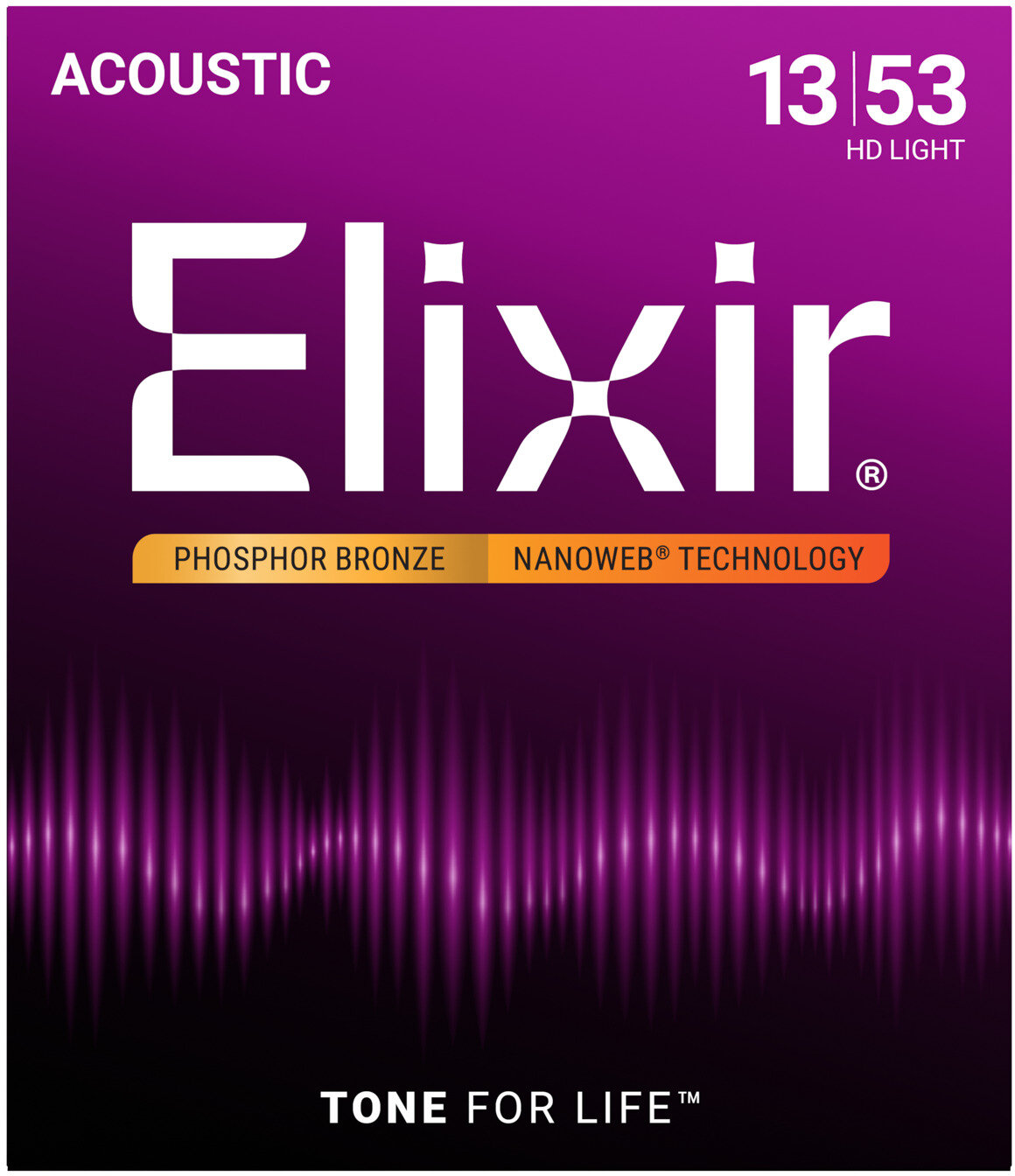 Elixir Phosphor Bronze Acoustic Guitar Strings With Nanoweb Coating, HD Light, 13-53, HD Light, Main